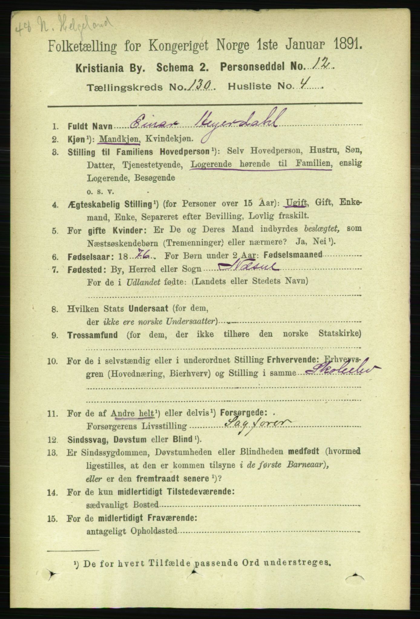 RA, 1891 census for 0301 Kristiania, 1891, p. 70105