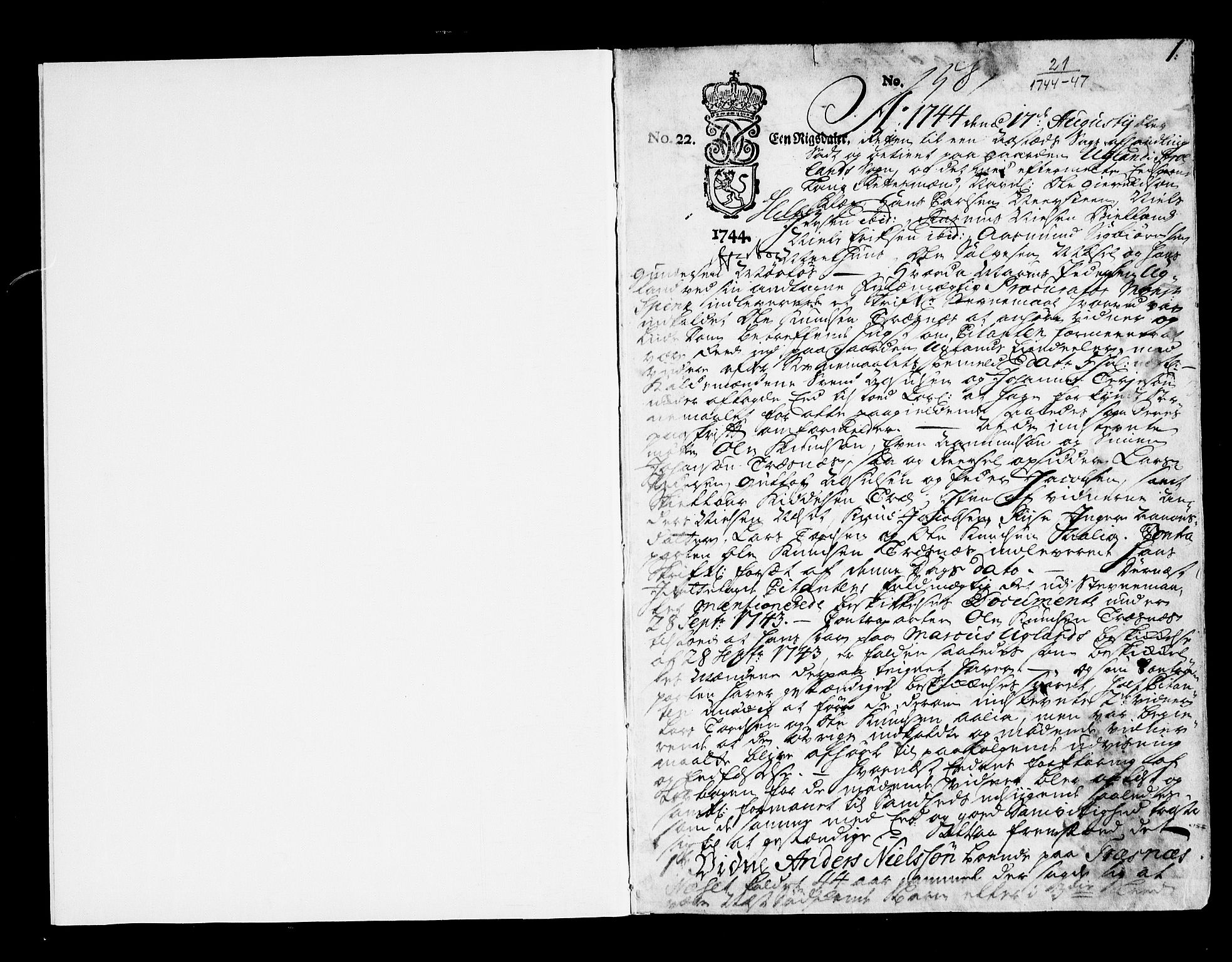 Nedenes sorenskriveri før 1824, SAK/1221-0007/F/Fa/L0026: Tingbok med register nr 21, 1744-1747, p. 0b-1a