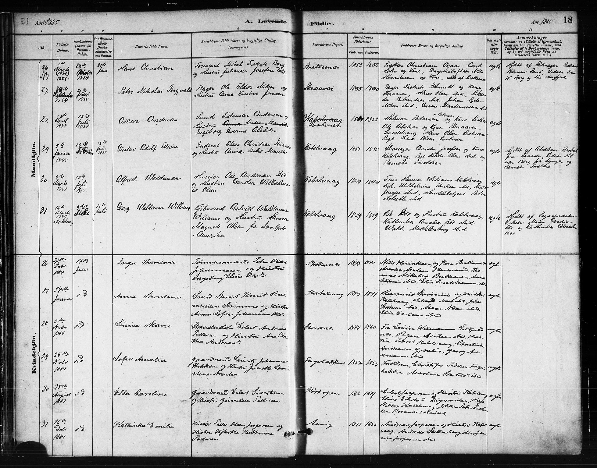 Ministerialprotokoller, klokkerbøker og fødselsregistre - Nordland, AV/SAT-A-1459/874/L1059: Parish register (official) no. 874A03, 1884-1890, p. 18