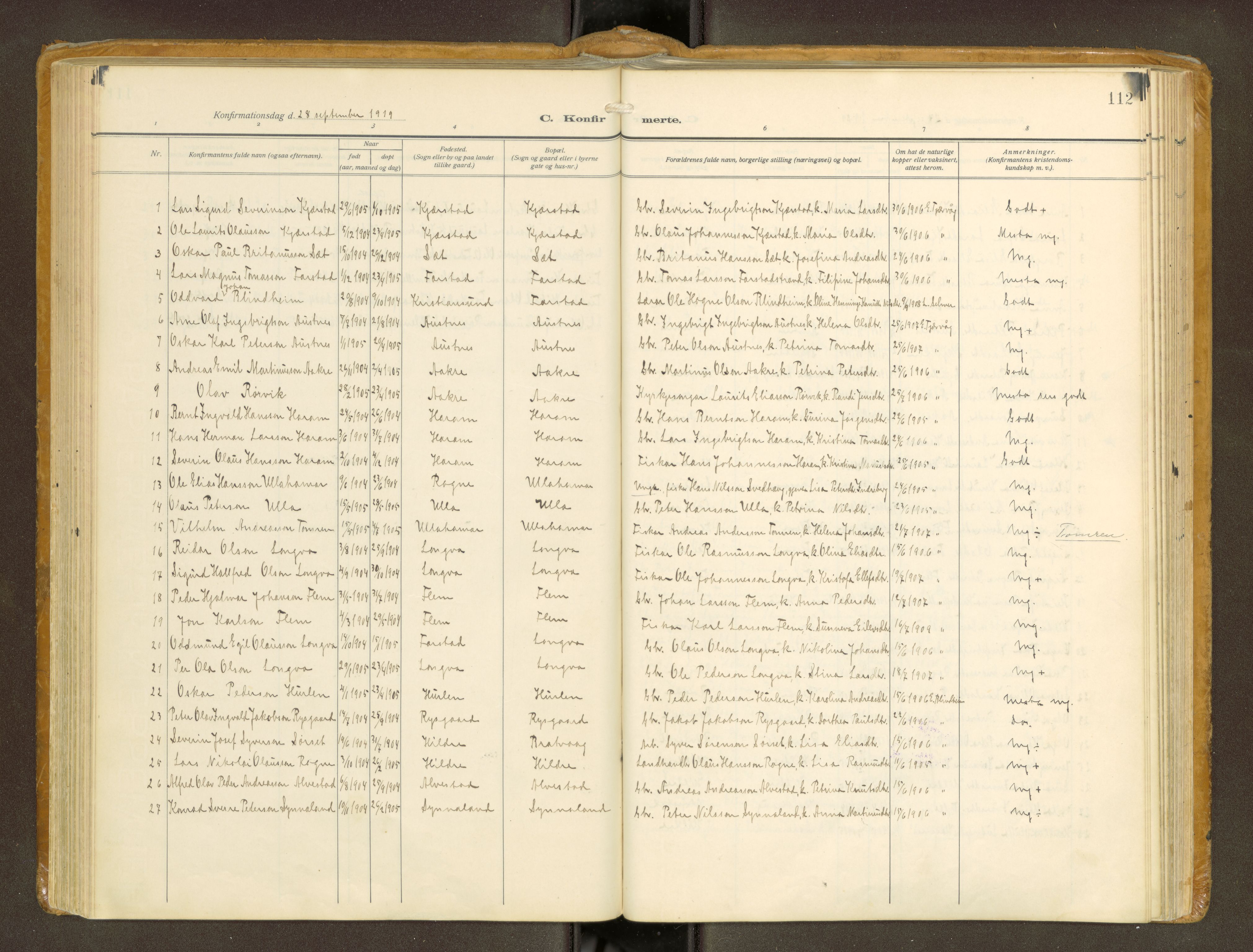 Ministerialprotokoller, klokkerbøker og fødselsregistre - Møre og Romsdal, AV/SAT-A-1454/536/L0518: Parish register (official) no. 536A--, 1914-1931, p. 112