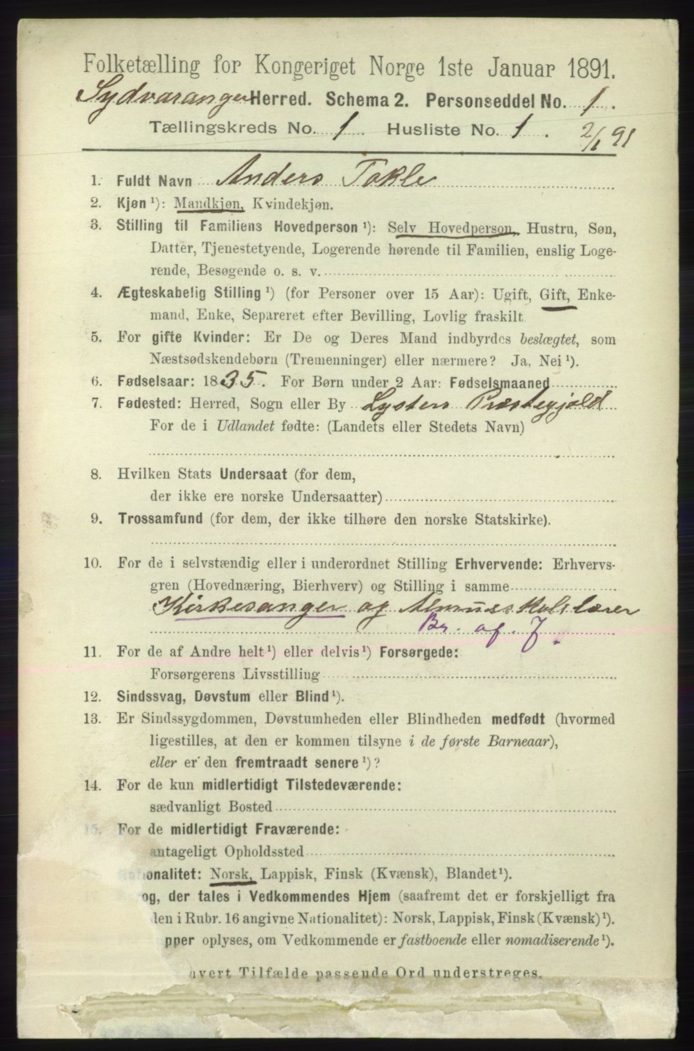 RA, 1891 census for 2030 Sør-Varanger, 1891, p. 62