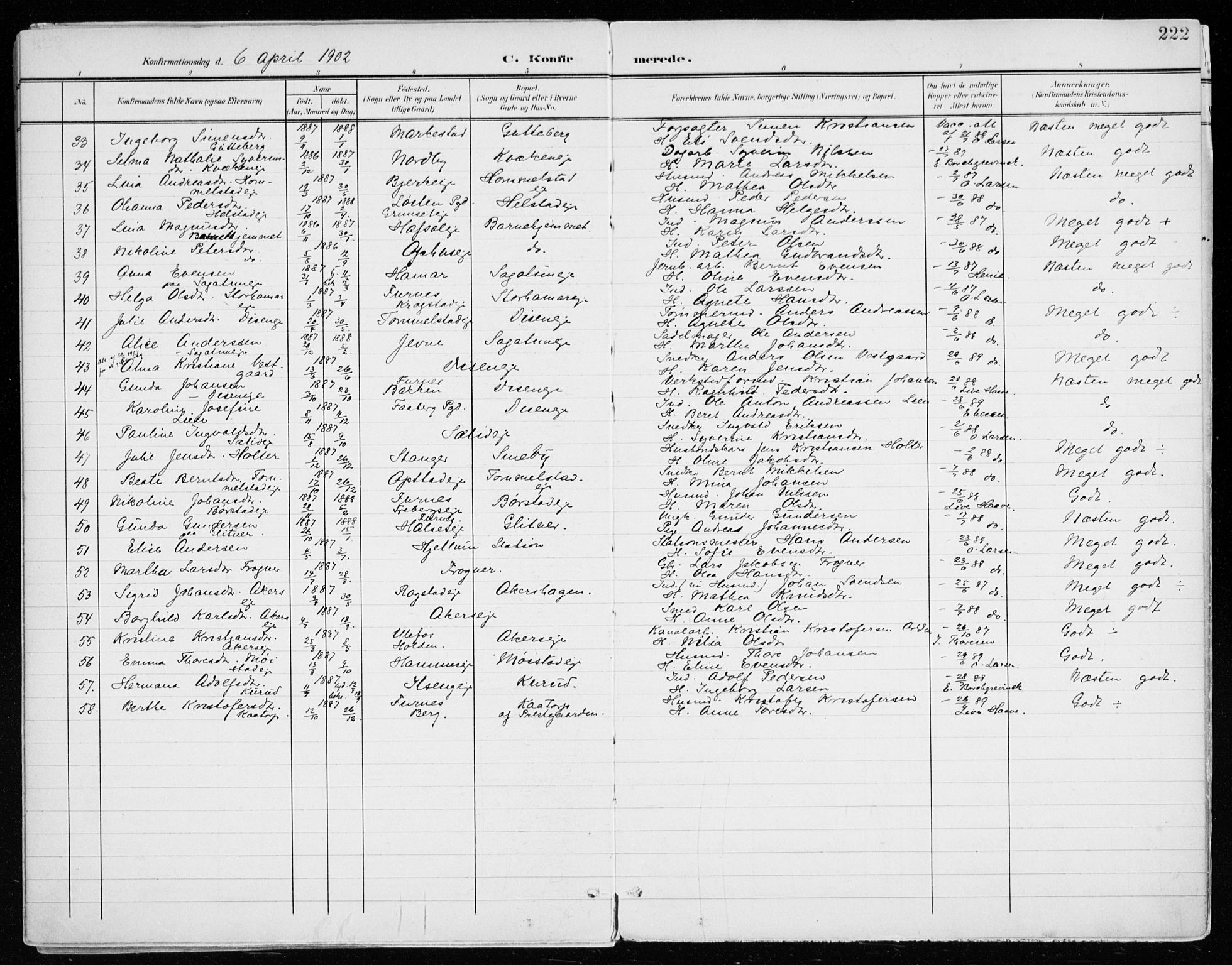 Vang prestekontor, Hedmark, AV/SAH-PREST-008/H/Ha/Haa/L0021: Parish register (official) no. 21, 1902-1917, p. 222