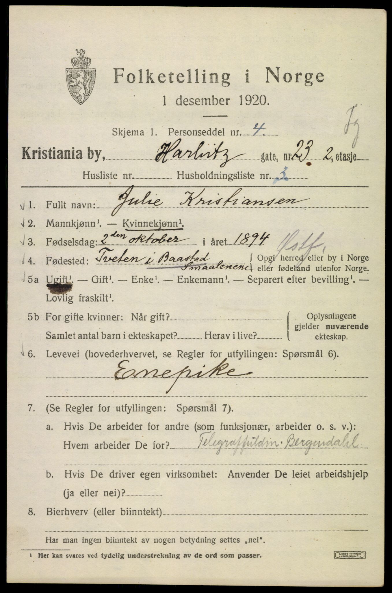 SAO, 1920 census for Kristiania, 1920, p. 271783