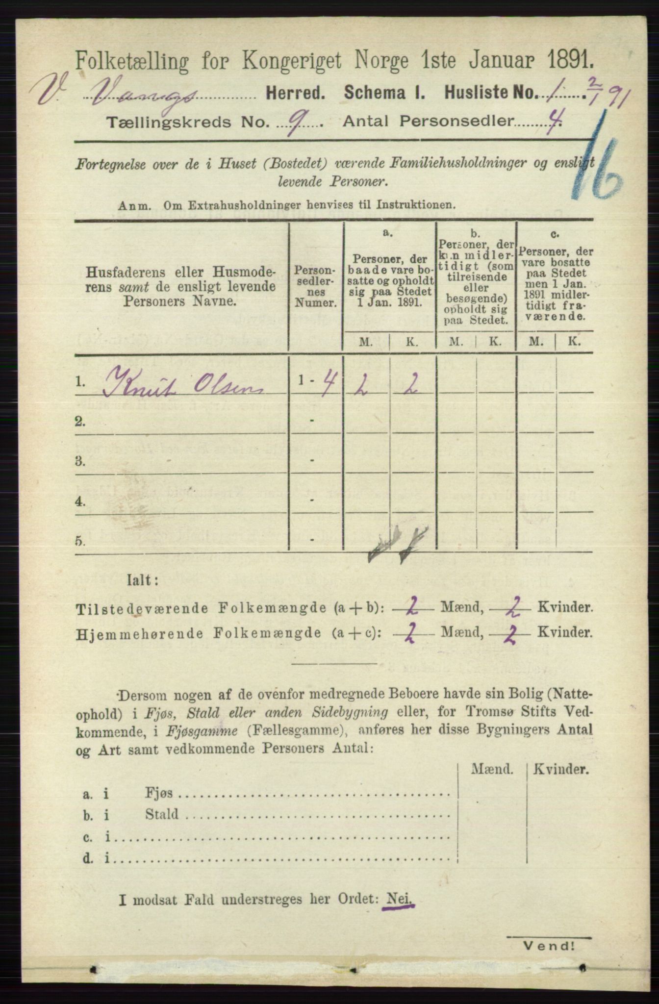 RA, 1891 census for 0545 Vang, 1891, p. 1924