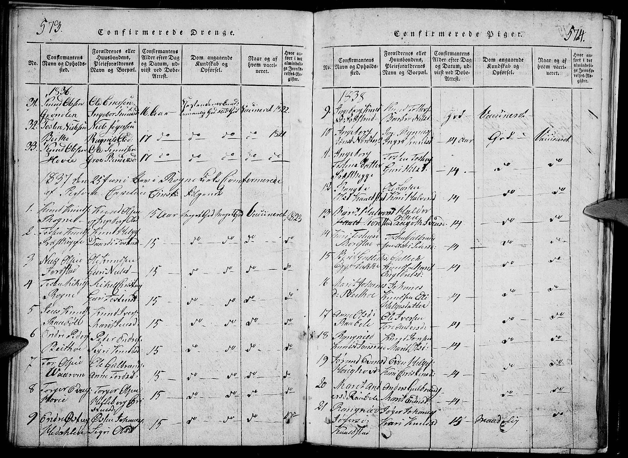 Slidre prestekontor, SAH/PREST-134/H/Ha/Hab/L0002: Parish register (copy) no. 2, 1814-1839, p. 573-574