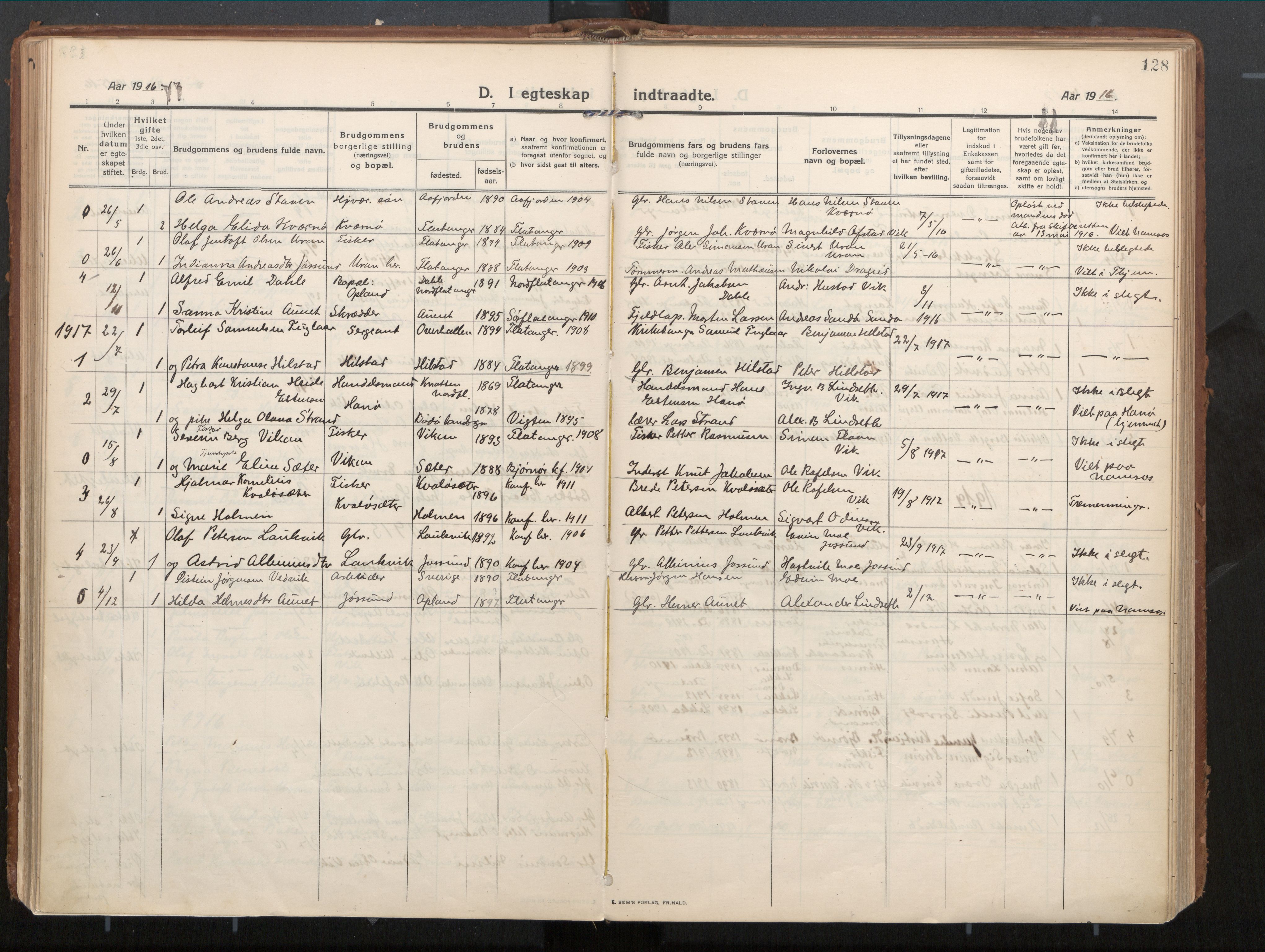 Ministerialprotokoller, klokkerbøker og fødselsregistre - Nord-Trøndelag, AV/SAT-A-1458/771/L0598: Parish register (official) no. 771A05, 1911-1937, p. 128