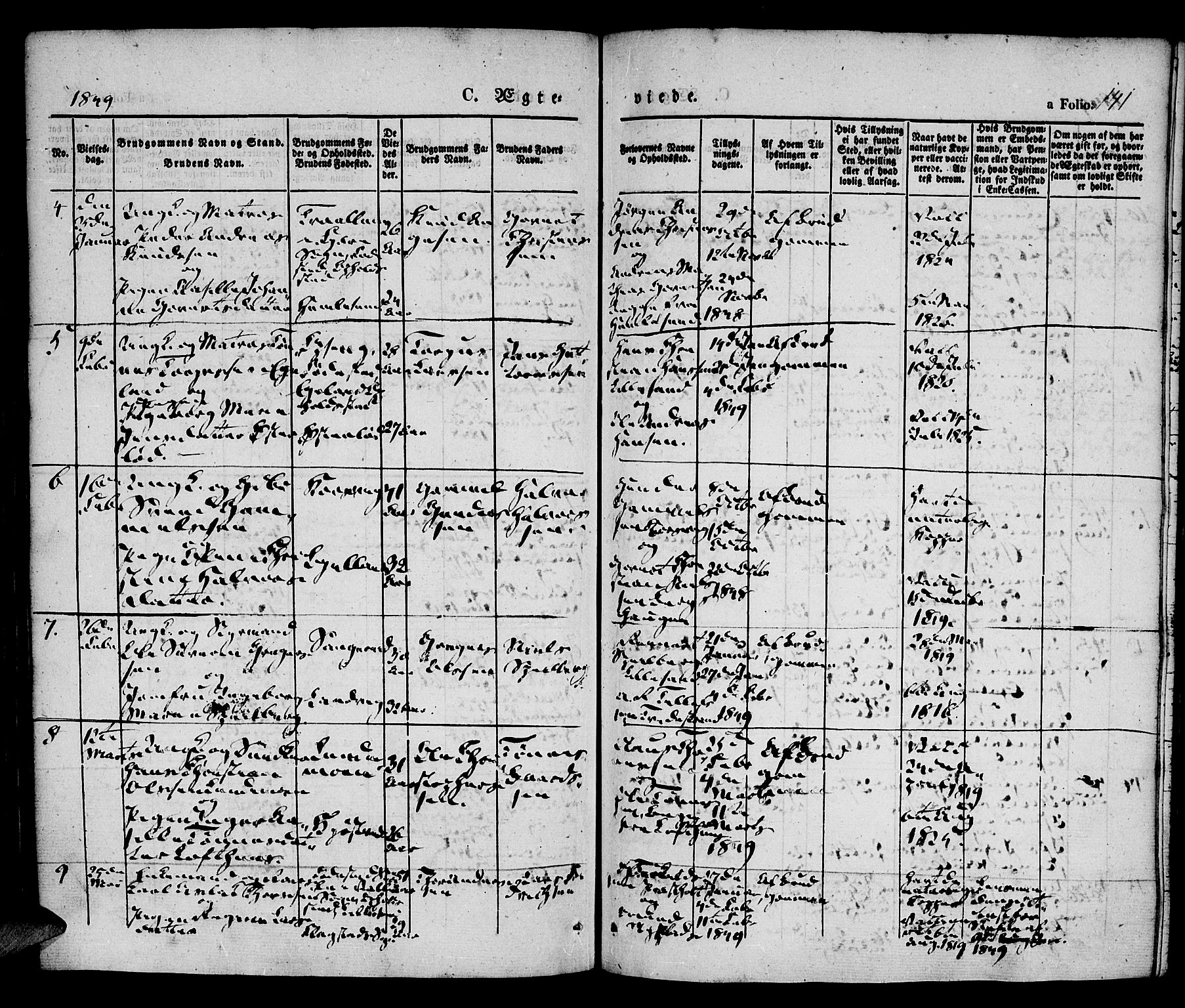 Vestre Moland sokneprestkontor, AV/SAK-1111-0046/F/Fa/Fab/L0005: Parish register (official) no. A 5, 1841-1849, p. 141