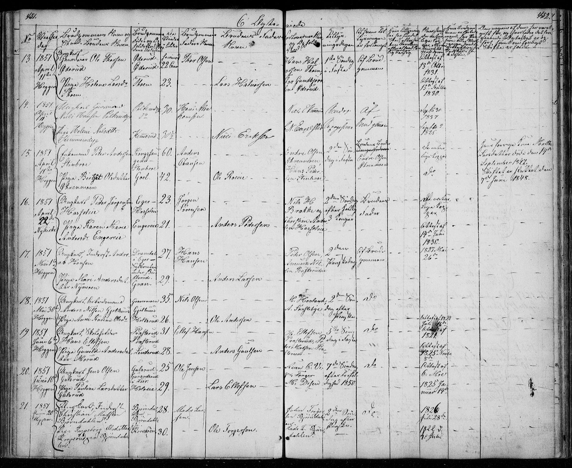 Modum kirkebøker, AV/SAKO-A-234/F/Fa/L0008: Parish register (official) no. 8, 1851-1859, p. 451-452