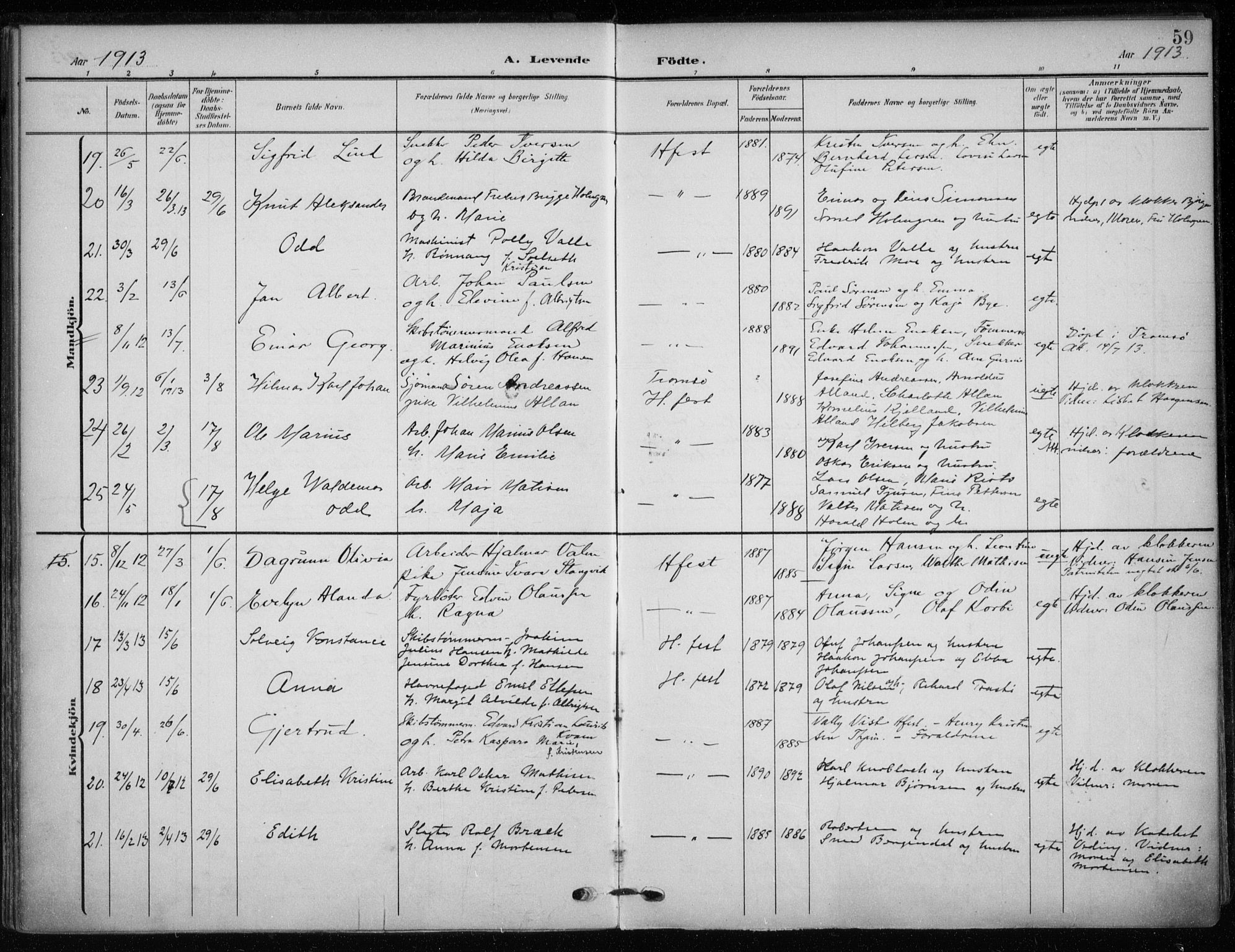 Hammerfest sokneprestkontor, AV/SATØ-S-1347/H/Ha/L0014.kirke: Parish register (official) no. 14, 1906-1916, p. 59