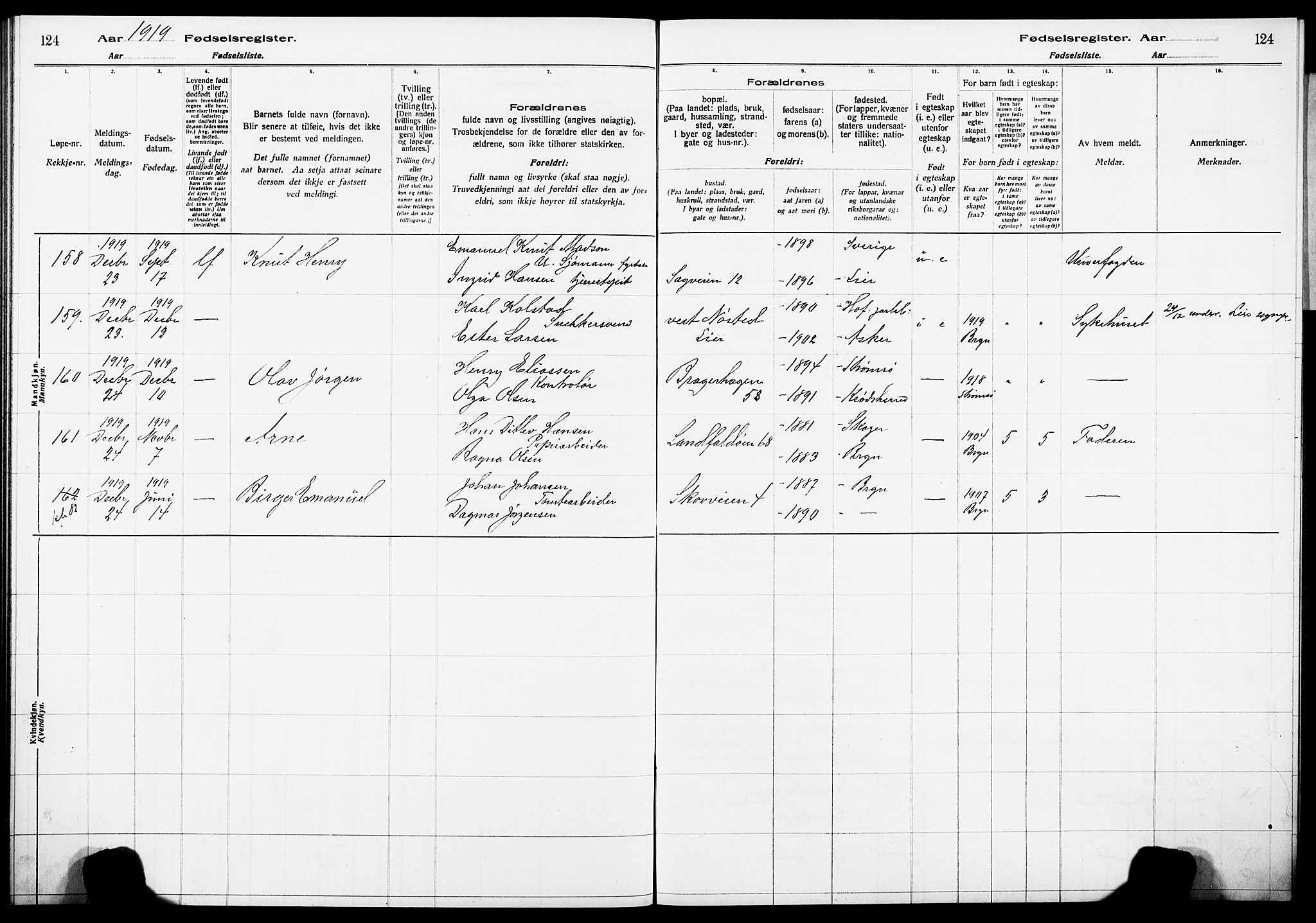 Bragernes kirkebøker, AV/SAKO-A-6/J/Ja/L0001: Birth register no. 1, 1916-1922, p. 124