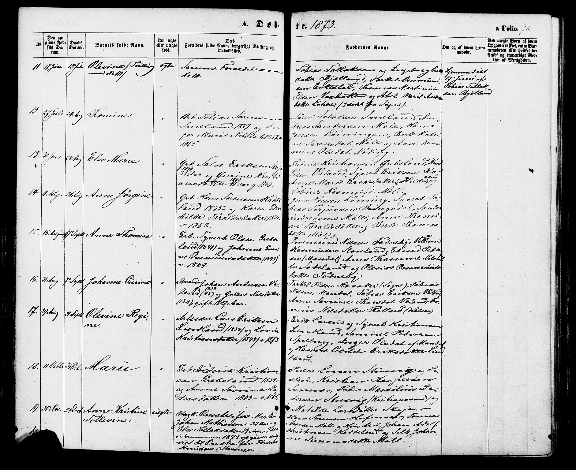 Holum sokneprestkontor, AV/SAK-1111-0022/F/Fa/Faa/L0006: Parish register (official) no. A 6, 1865-1883, p. 76