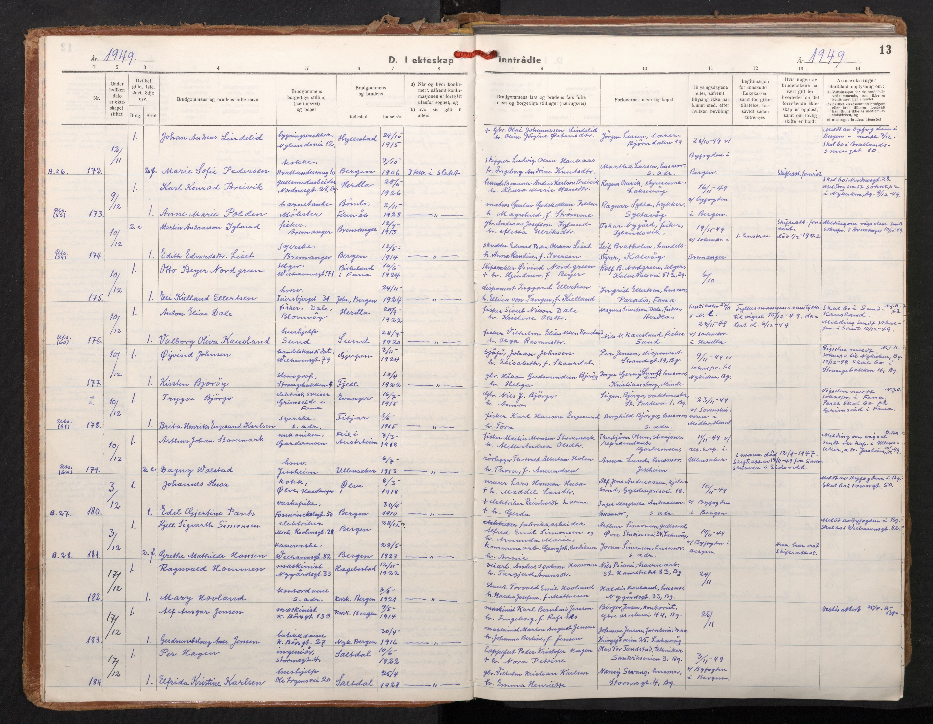 Johanneskirken sokneprestembete, SAB/A-76001/H/Haa/L0015: Parish register (official) no. D 4, 1949-1963, p. 12b-13a