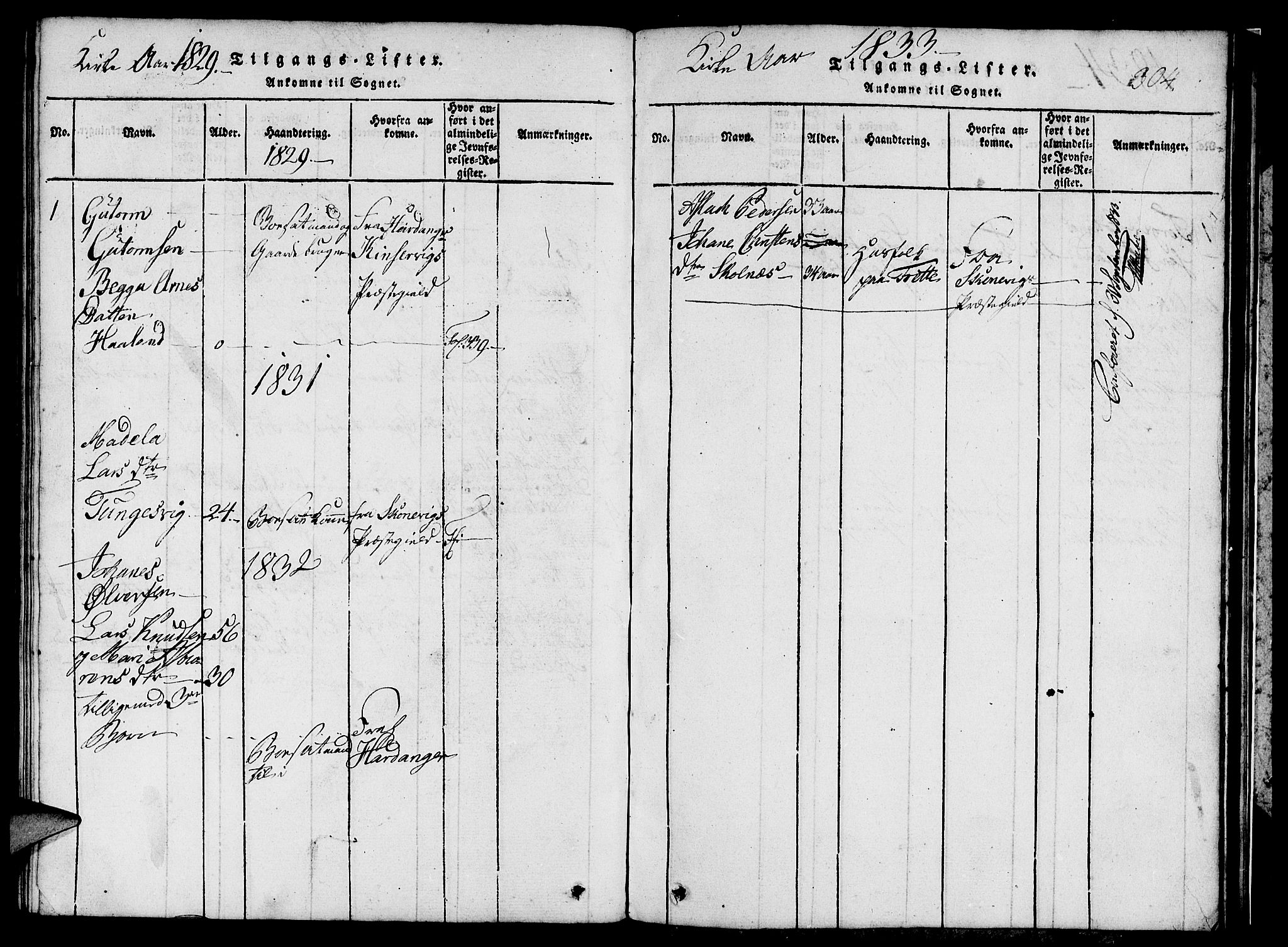 Etne sokneprestembete, SAB/A-75001/H/Hab: Parish register (copy) no. C 1, 1816-1841, p. 304