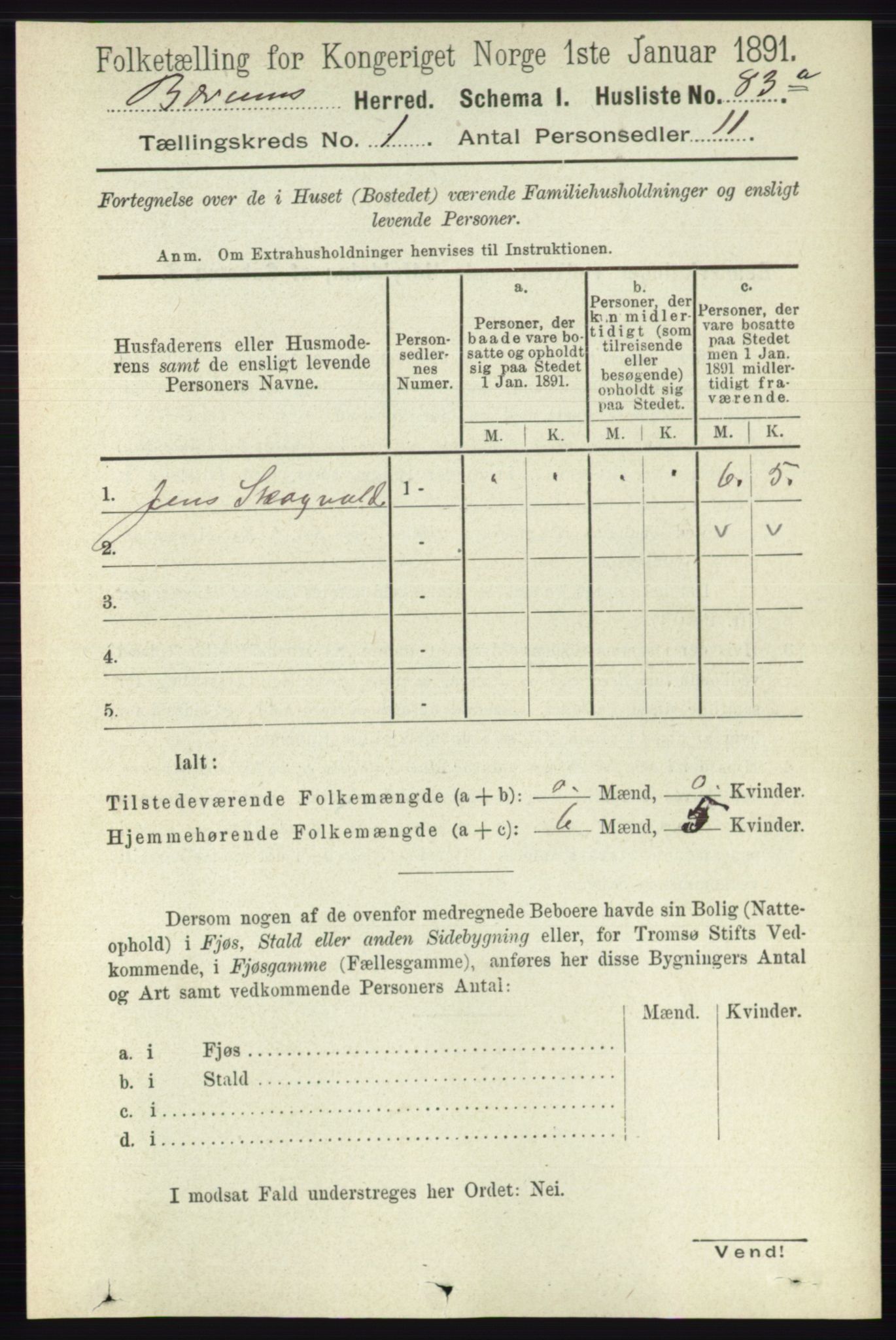 RA, 1891 census for 0219 Bærum, 1891, p. 134