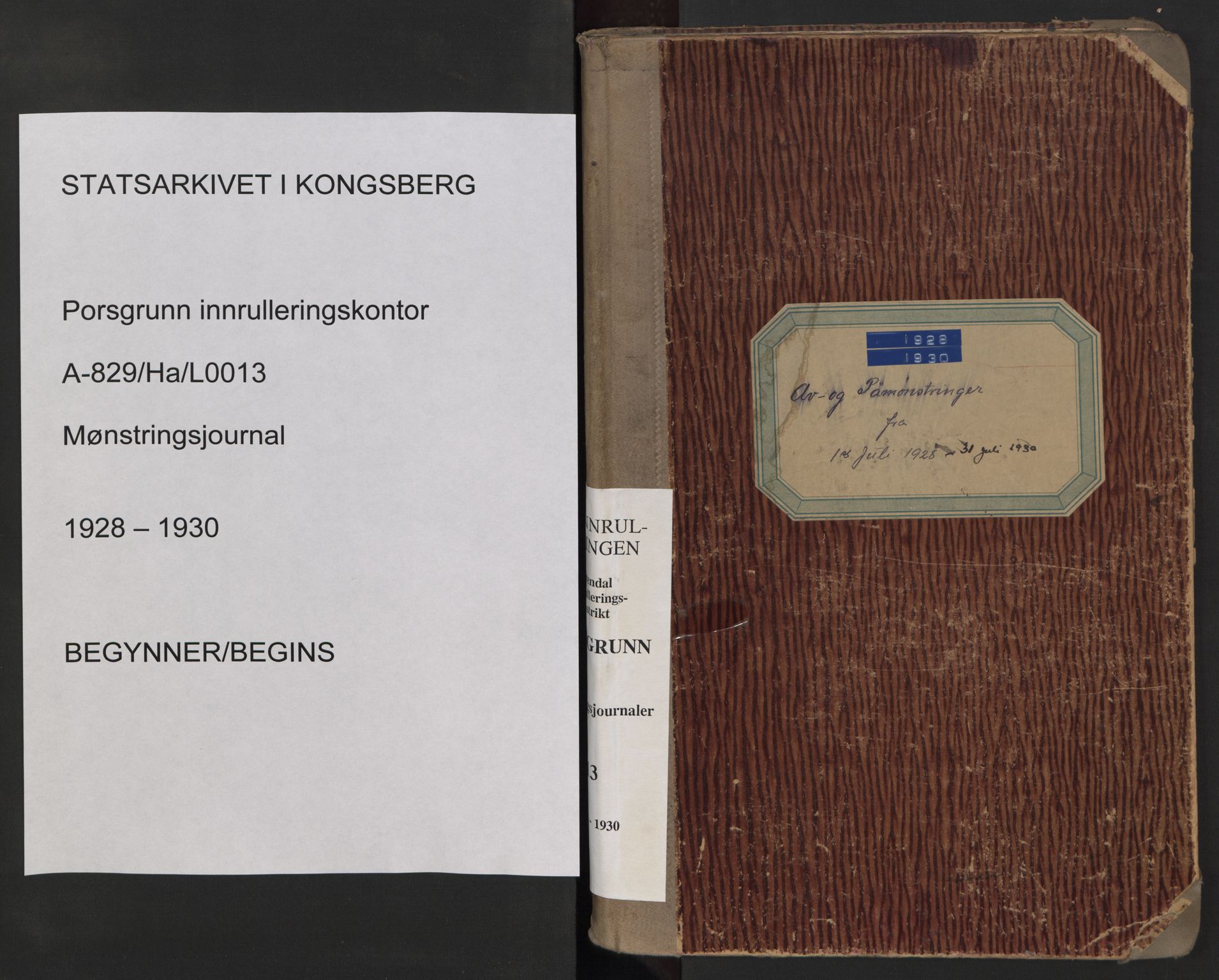 Porsgrunn innrulleringskontor, SAKO/A-829/H/Ha/L0013: Mønstringsjournal, 1928-1930, p. 1