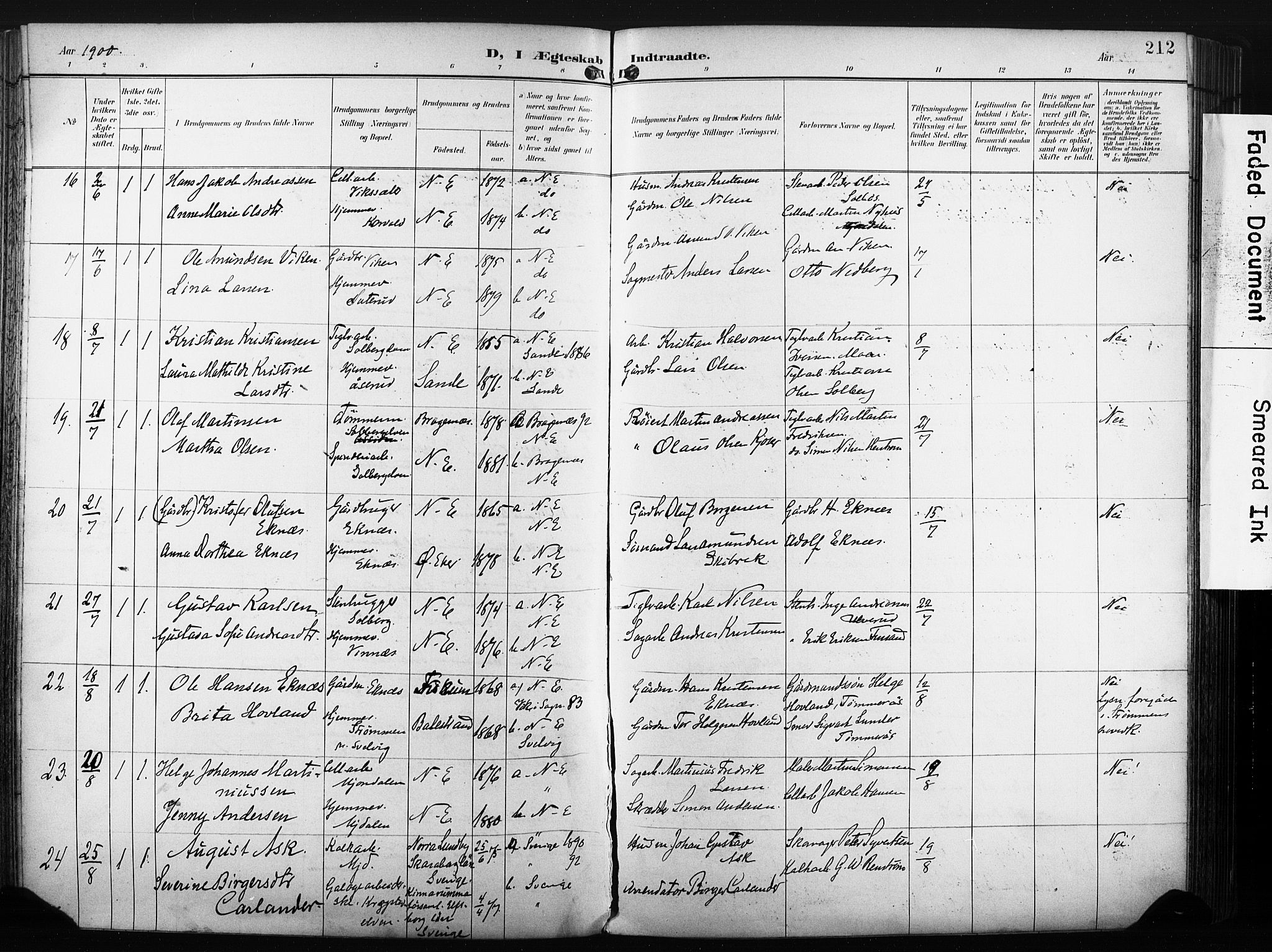 Nedre Eiker kirkebøker, SAKO/A-612/F/Fa/L0005: Parish register (official) no. 5, 1898-1905, p. 212