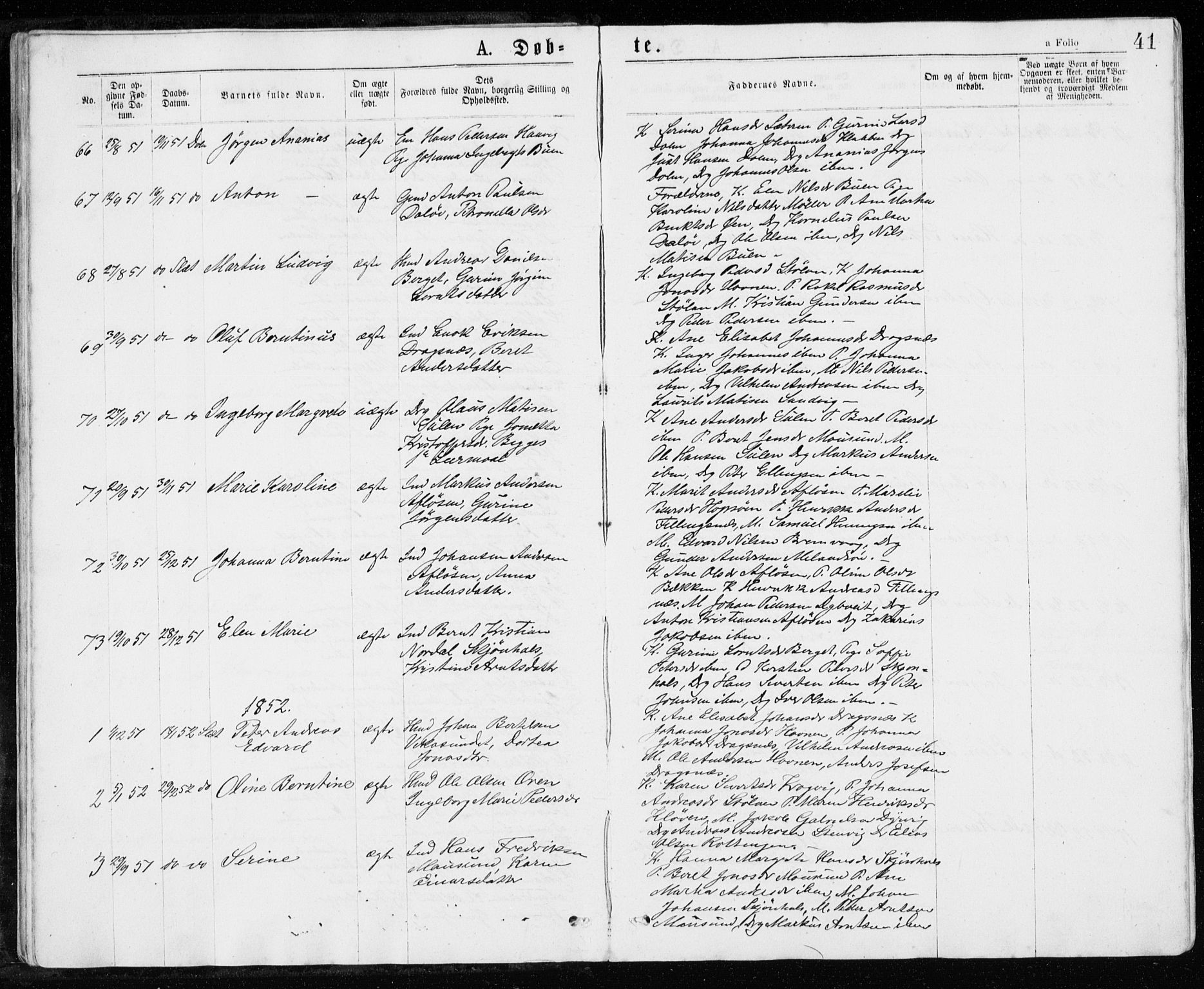 Ministerialprotokoller, klokkerbøker og fødselsregistre - Sør-Trøndelag, SAT/A-1456/640/L0576: Parish register (official) no. 640A01, 1846-1876, p. 41