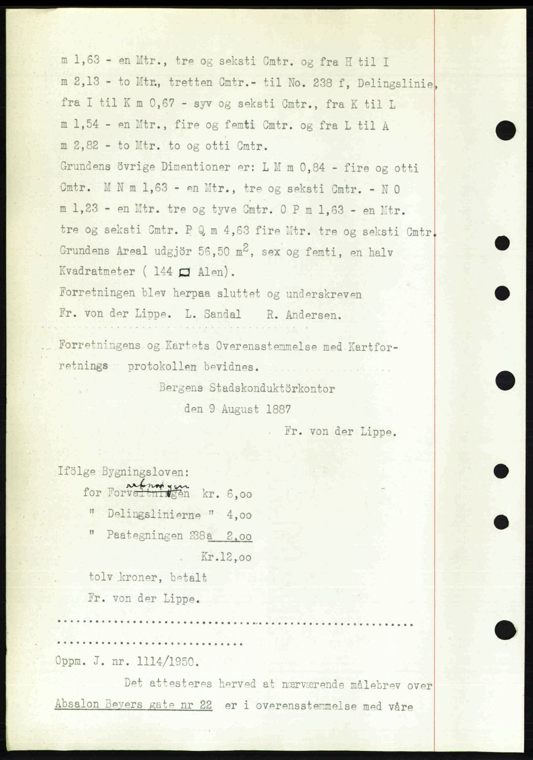 Byfogd og Byskriver i Bergen, AV/SAB-A-3401/03/03Bc/L0034: Mortgage book no. A27-28, 1950-1950, Diary no: : 10516/1950