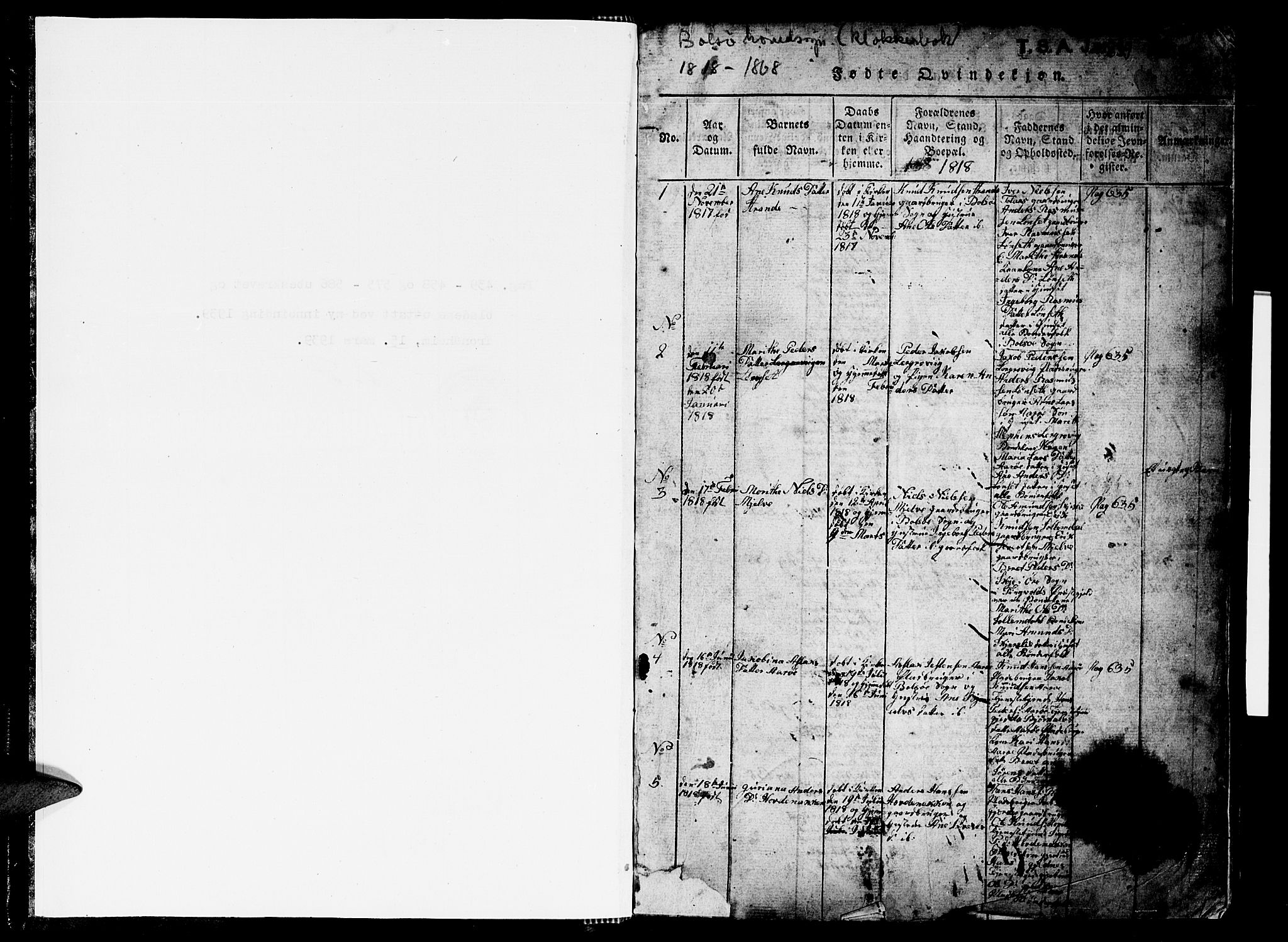 Ministerialprotokoller, klokkerbøker og fødselsregistre - Møre og Romsdal, SAT/A-1454/555/L0665: Parish register (copy) no. 555C01, 1818-1868, p. 0-1