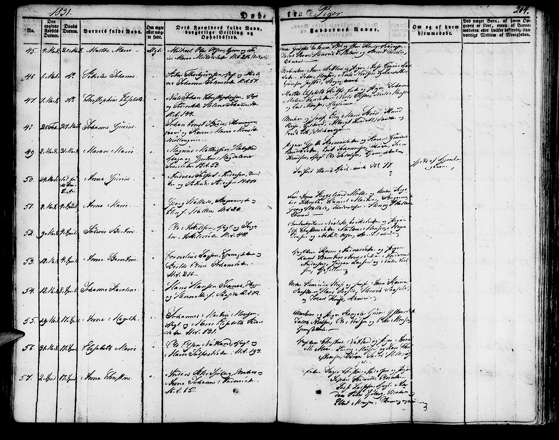 Domkirken sokneprestembete, AV/SAB-A-74801/H/Haa/L0012: Parish register (official) no. A 12, 1821-1840, p. 204