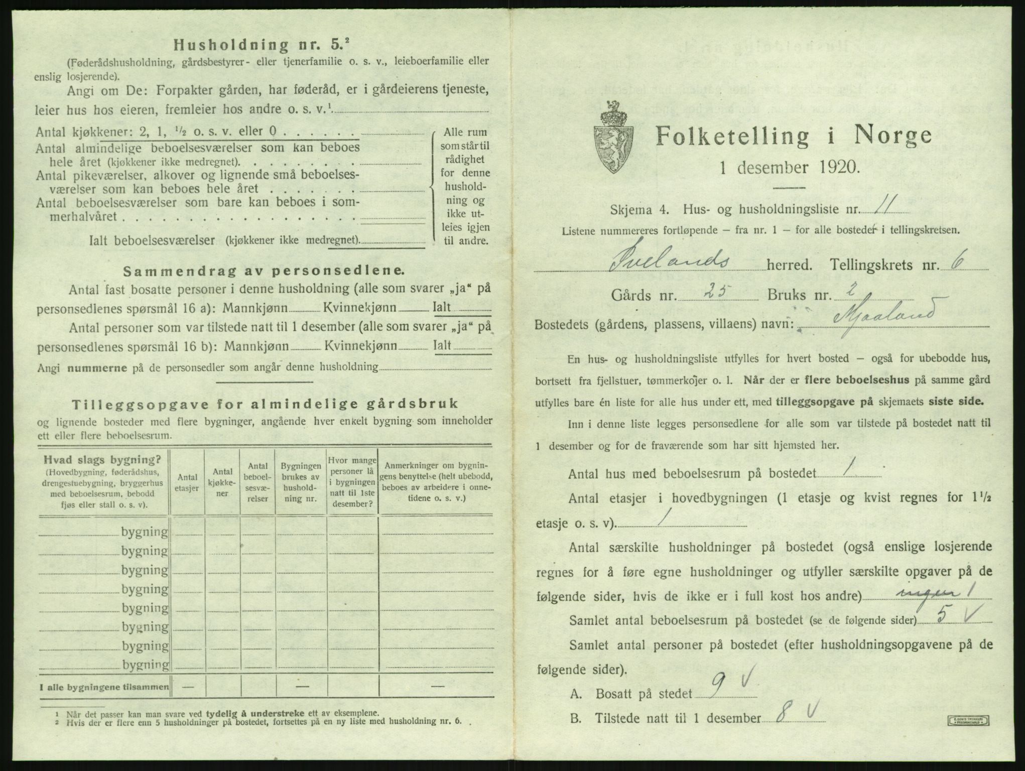 SAK, 1920 census for Iveland, 1920, p. 323