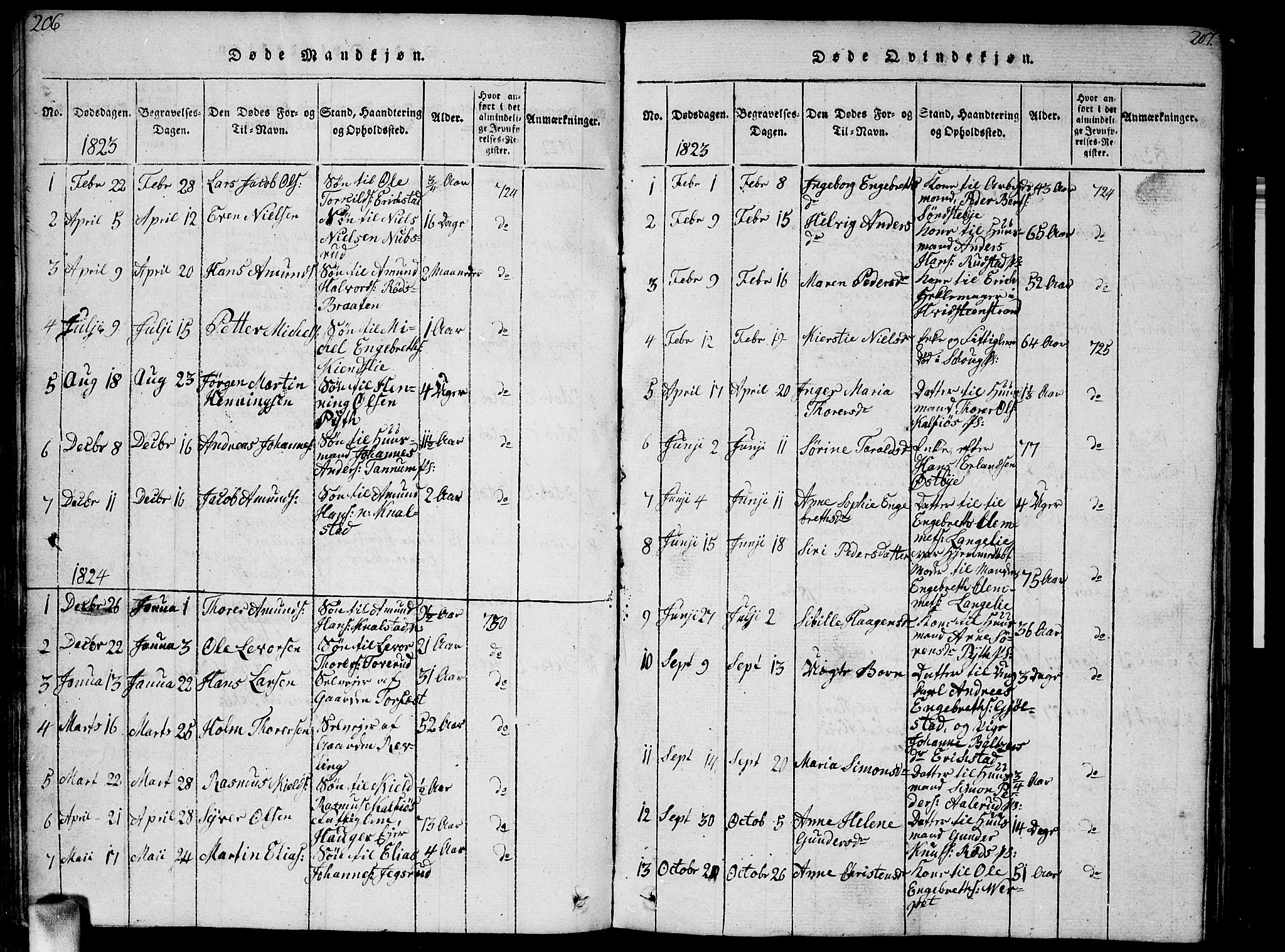 Vestby prestekontor Kirkebøker, AV/SAO-A-10893/F/Fa/L0005: Parish register (official) no. I 5, 1814-1827, p. 206-207