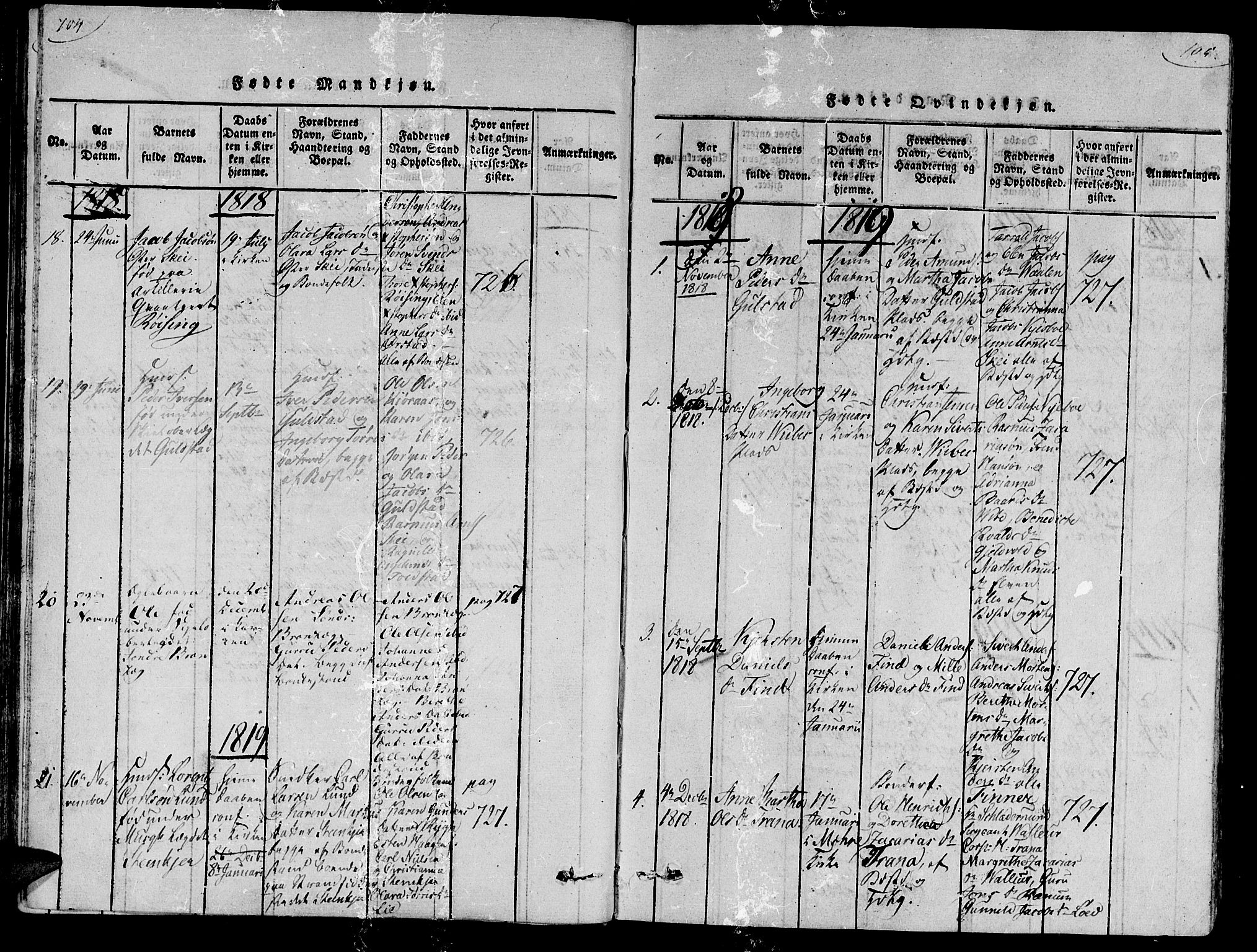 Ministerialprotokoller, klokkerbøker og fødselsregistre - Nord-Trøndelag, SAT/A-1458/735/L0333: Parish register (official) no. 735A04 /2, 1816-1825, p. 104-105