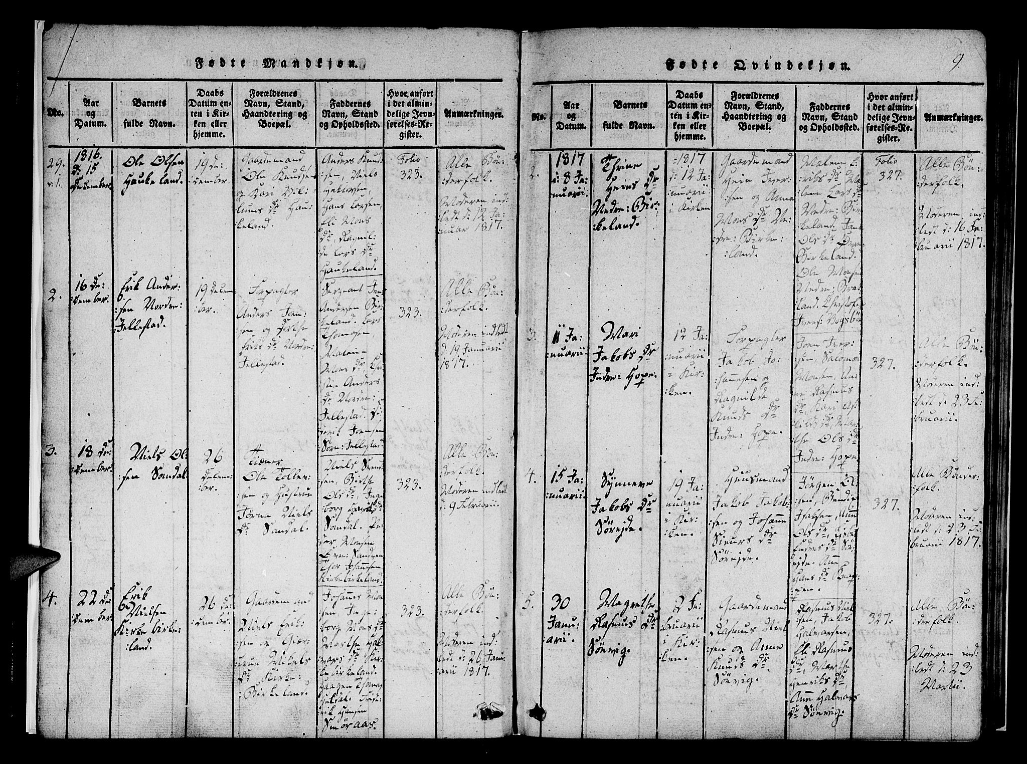 Fana Sokneprestembete, SAB/A-75101/H/Haa/Haaa/L0007: Parish register (official) no. A 7, 1816-1828, p. 9