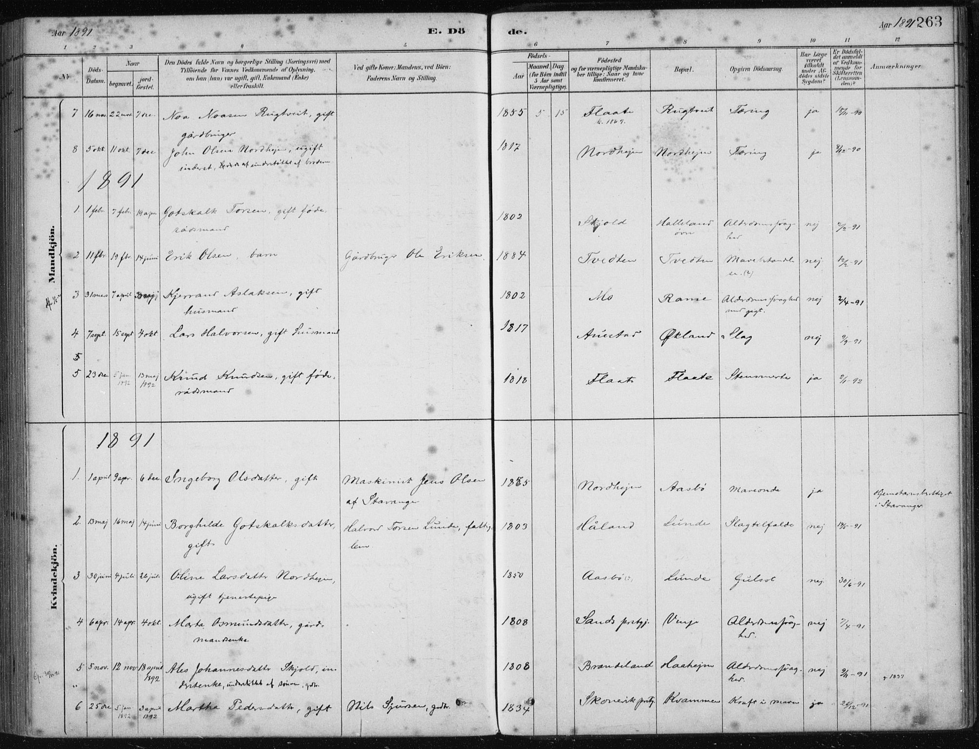 Etne sokneprestembete, AV/SAB-A-75001/H/Haa: Parish register (official) no. D  1, 1879-1919, p. 263