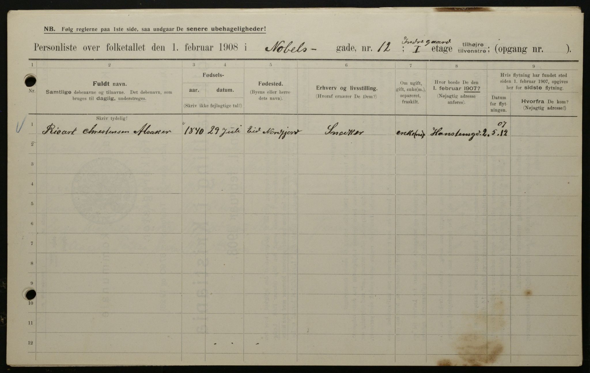 OBA, Municipal Census 1908 for Kristiania, 1908, p. 63925