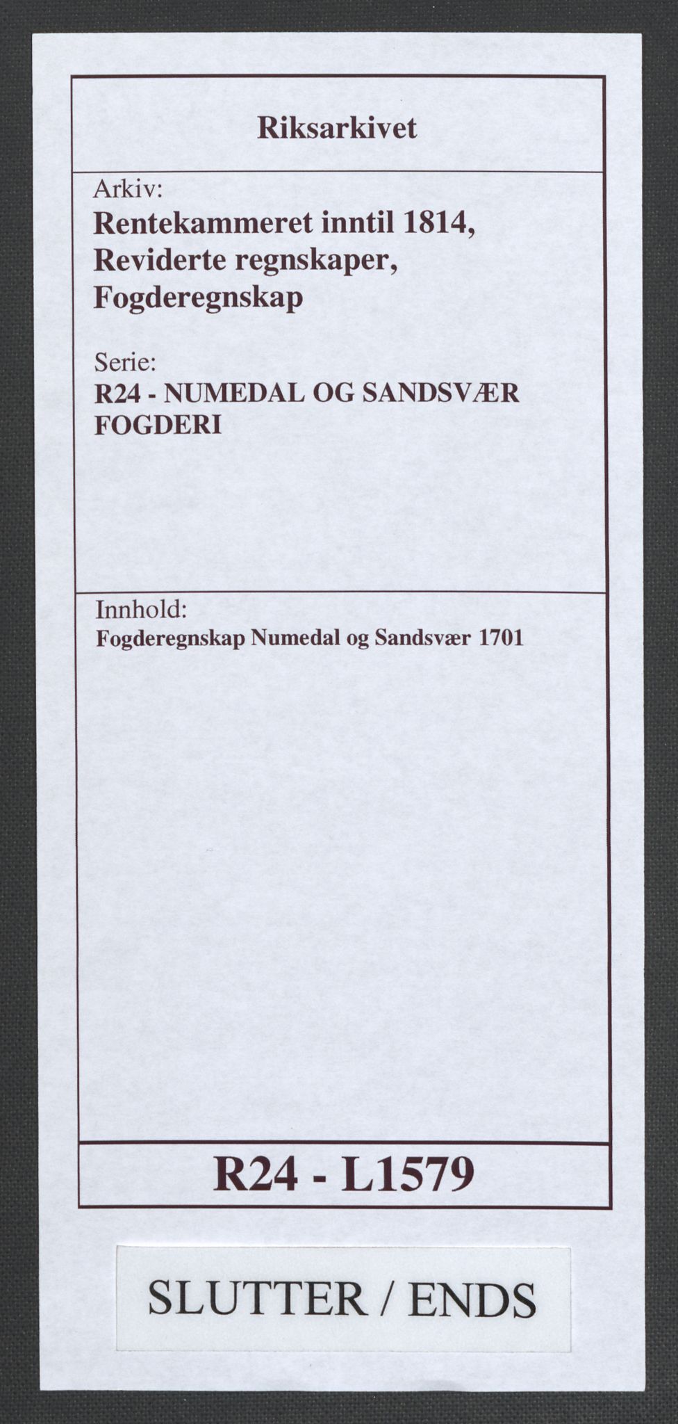 Rentekammeret inntil 1814, Reviderte regnskaper, Fogderegnskap, AV/RA-EA-4092/R24/L1579: Fogderegnskap Numedal og Sandsvær, 1701, p. 262