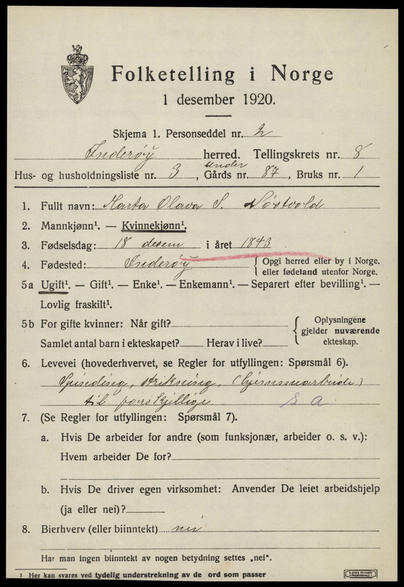 SAT, 1920 census for Inderøy, 1920, p. 5633