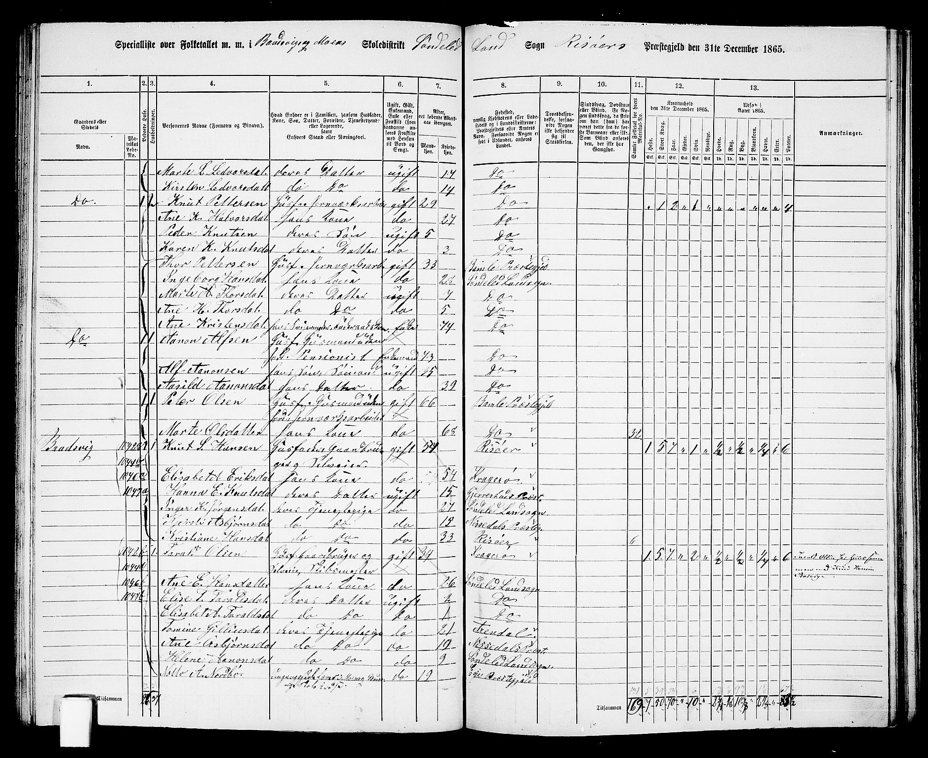 RA, 1865 census for Risør/Søndeled, 1865, p. 87