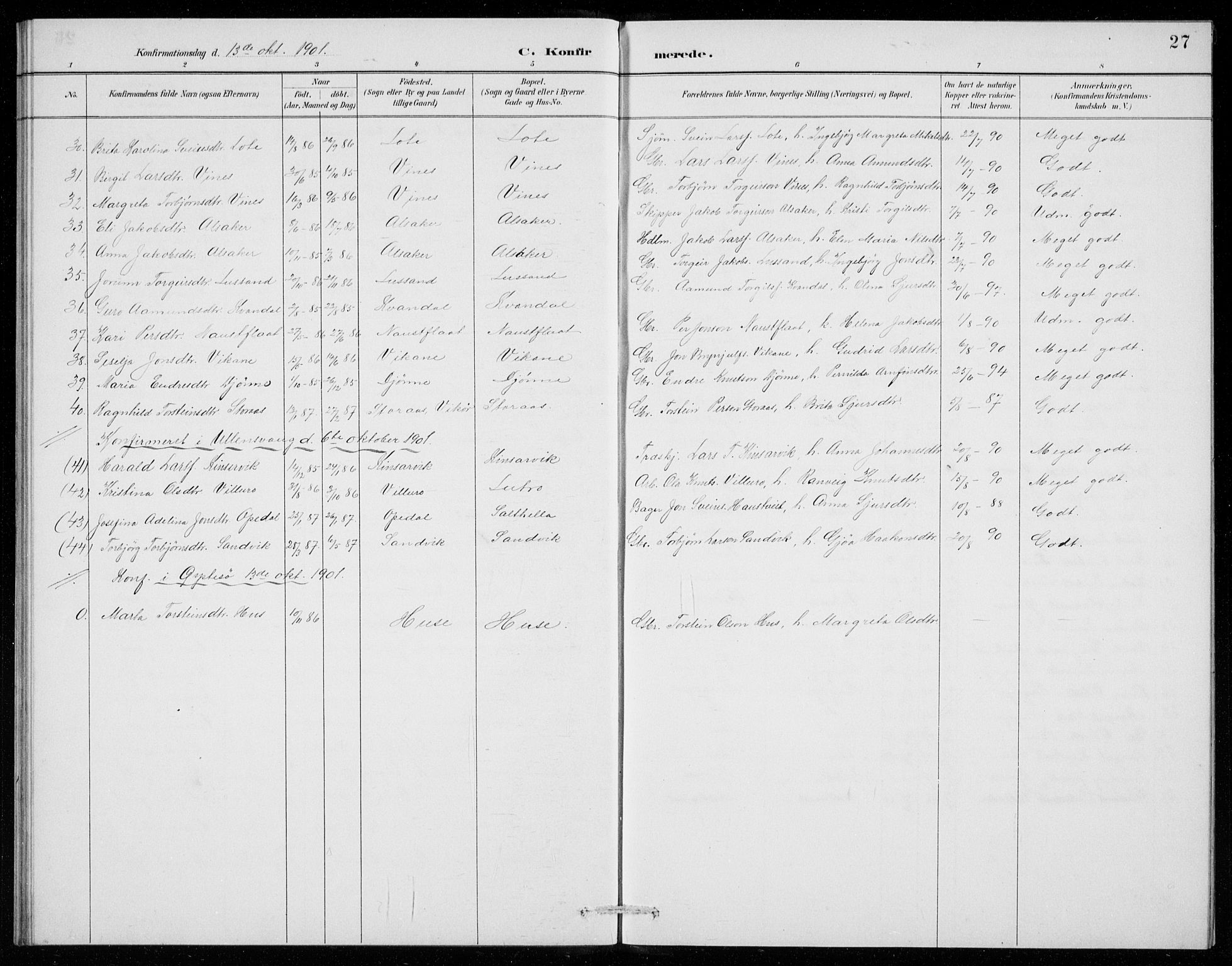 Ullensvang sokneprestembete, SAB/A-78701/H/Hab: Parish register (copy) no. E  8, 1887-1923, p. 27