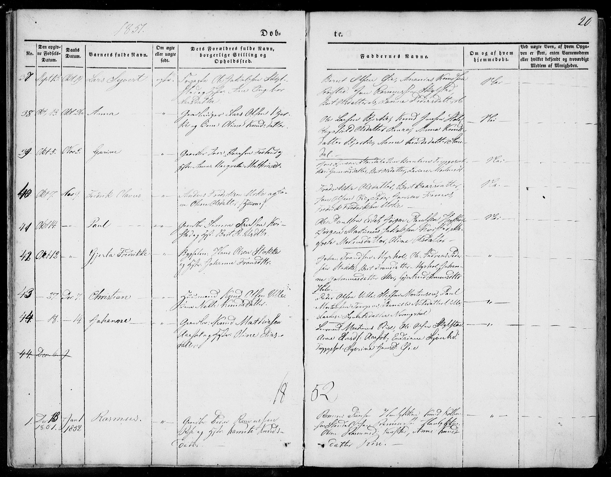 Ministerialprotokoller, klokkerbøker og fødselsregistre - Møre og Romsdal, AV/SAT-A-1454/515/L0209: Parish register (official) no. 515A05, 1847-1868, p. 20