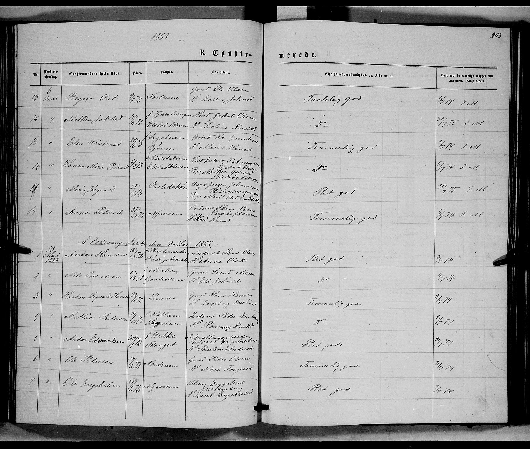 Ringebu prestekontor, SAH/PREST-082/H/Ha/Hab/L0006: Parish register (copy) no. 6, 1880-1898, p. 208