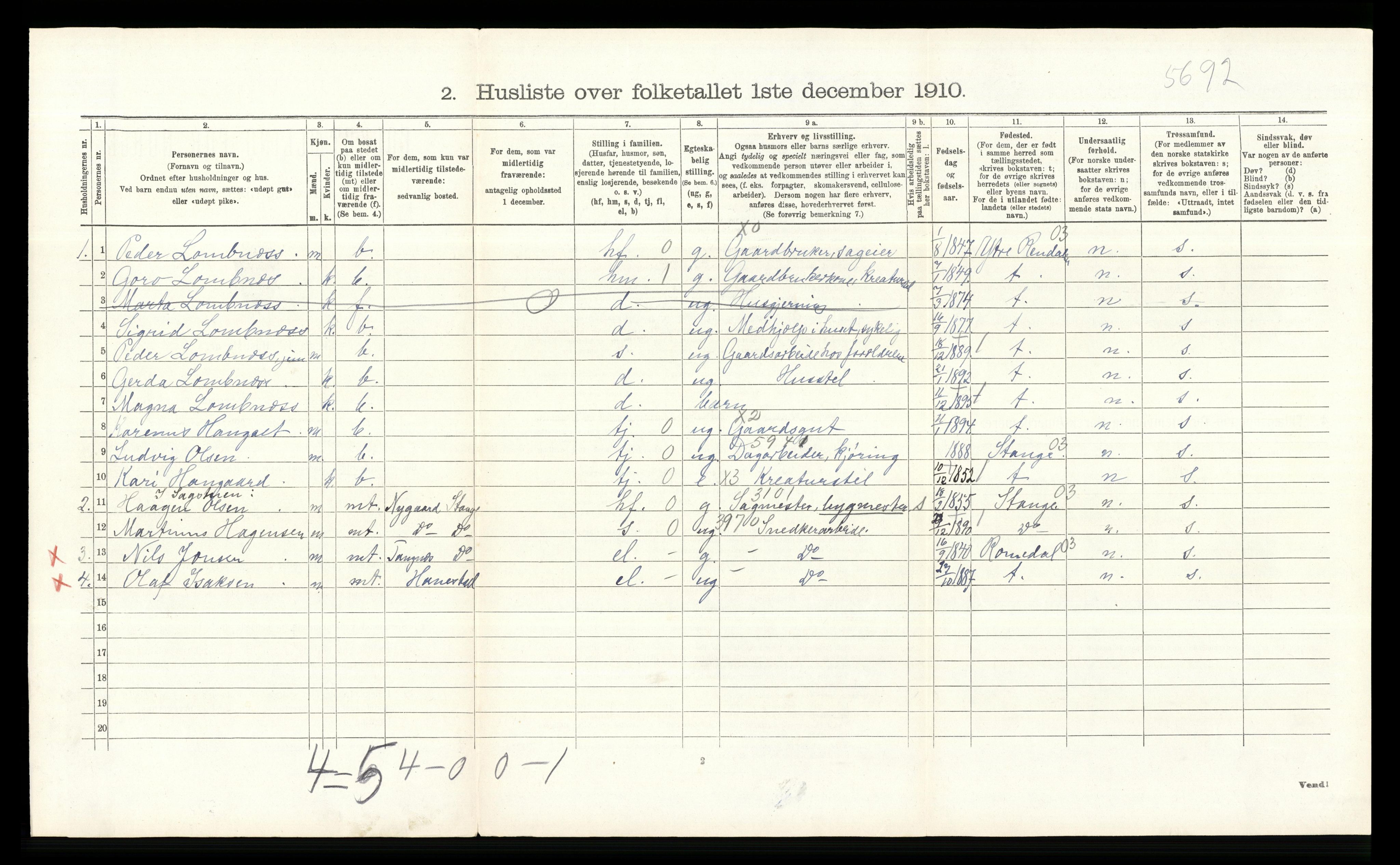 RA, 1910 census for Øvre Rendal, 1910, p. 359