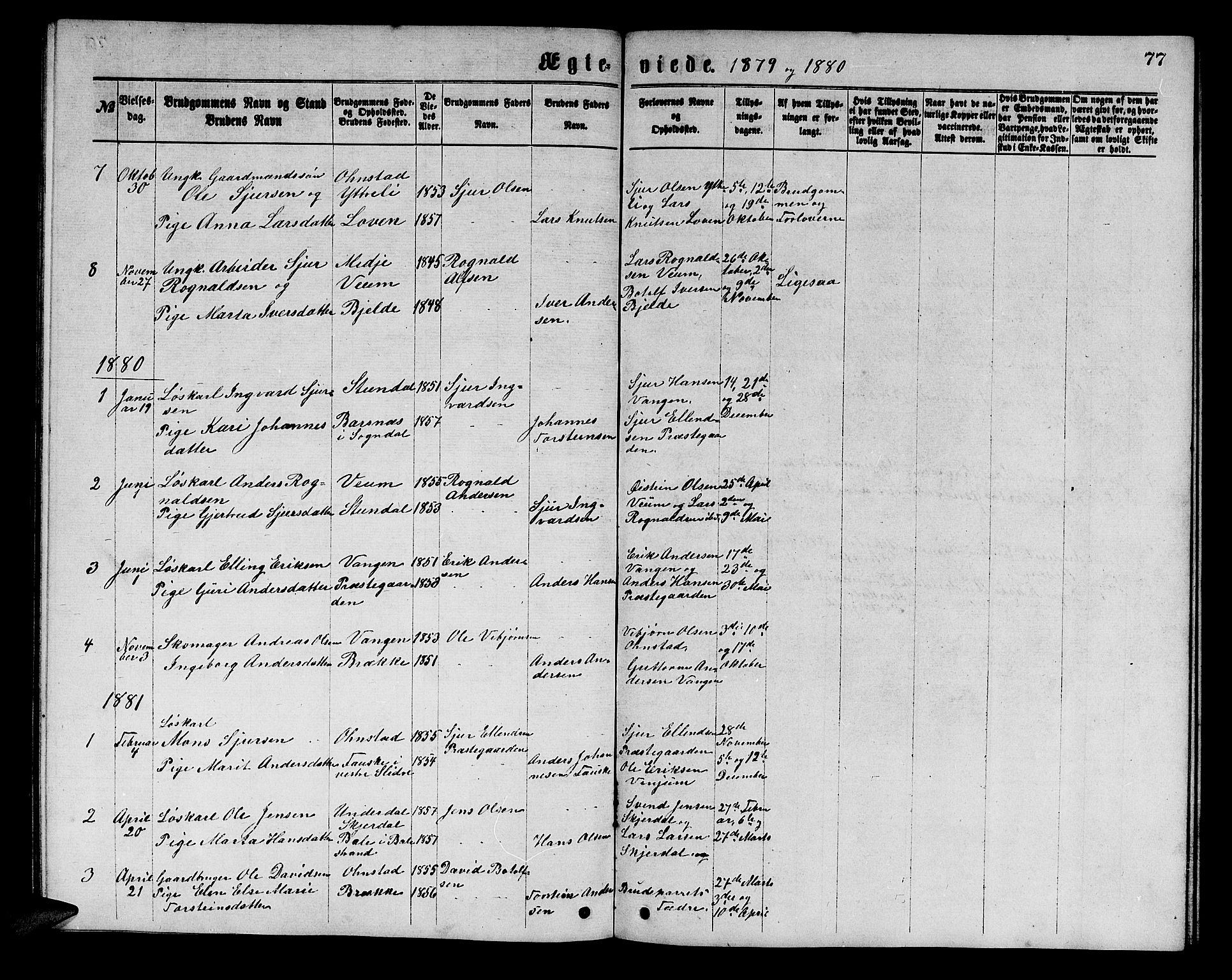 Aurland sokneprestembete, AV/SAB-A-99937/H/Hb/Hba/L0001: Parish register (copy) no. A 1, 1868-1881, p. 77