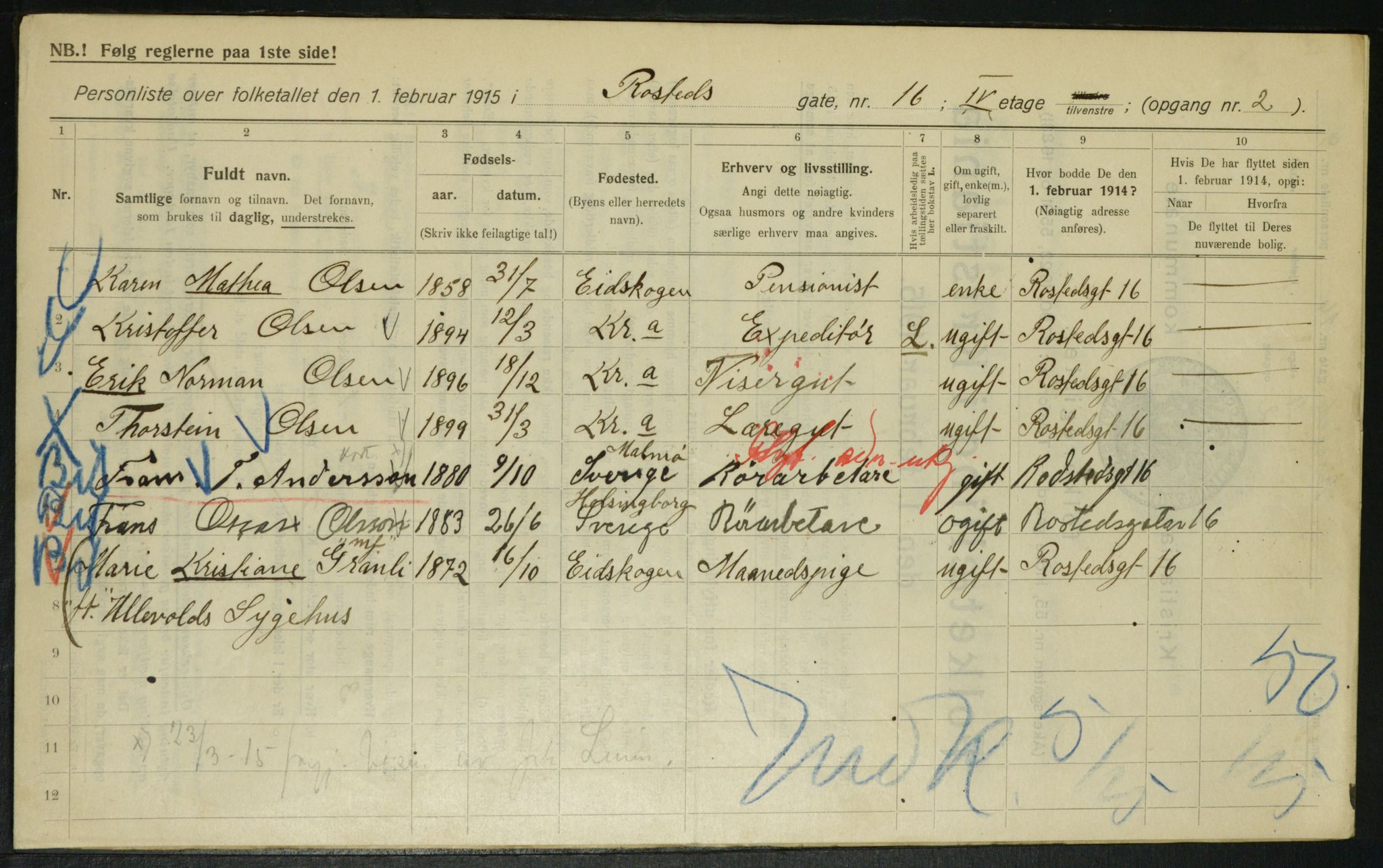 OBA, Municipal Census 1915 for Kristiania, 1915, p. 84201