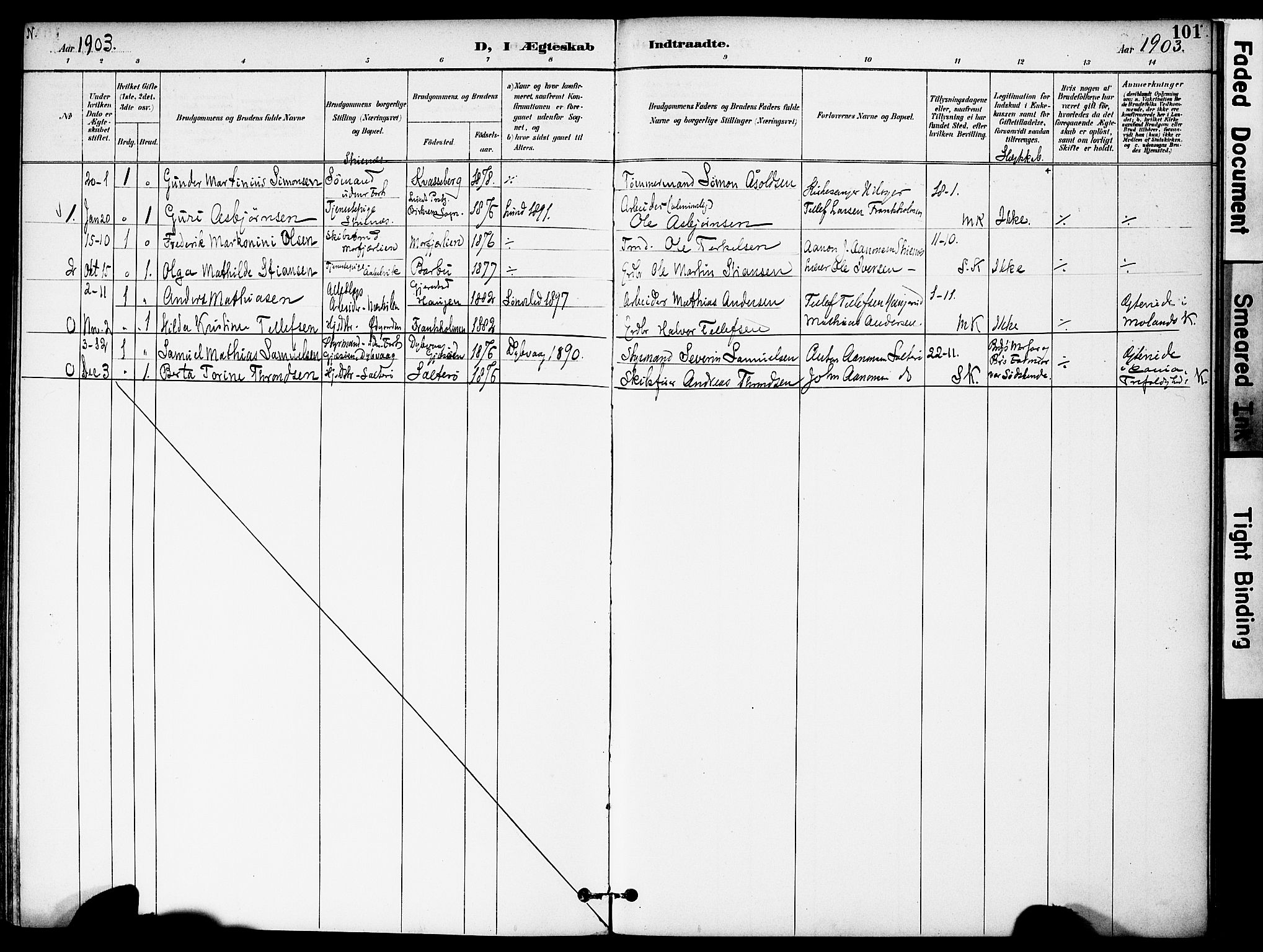 Austre Moland sokneprestkontor, SAK/1111-0001/F/Fa/Fab/L0002: Parish register (official) no. A 2, 1894-1919, p. 101