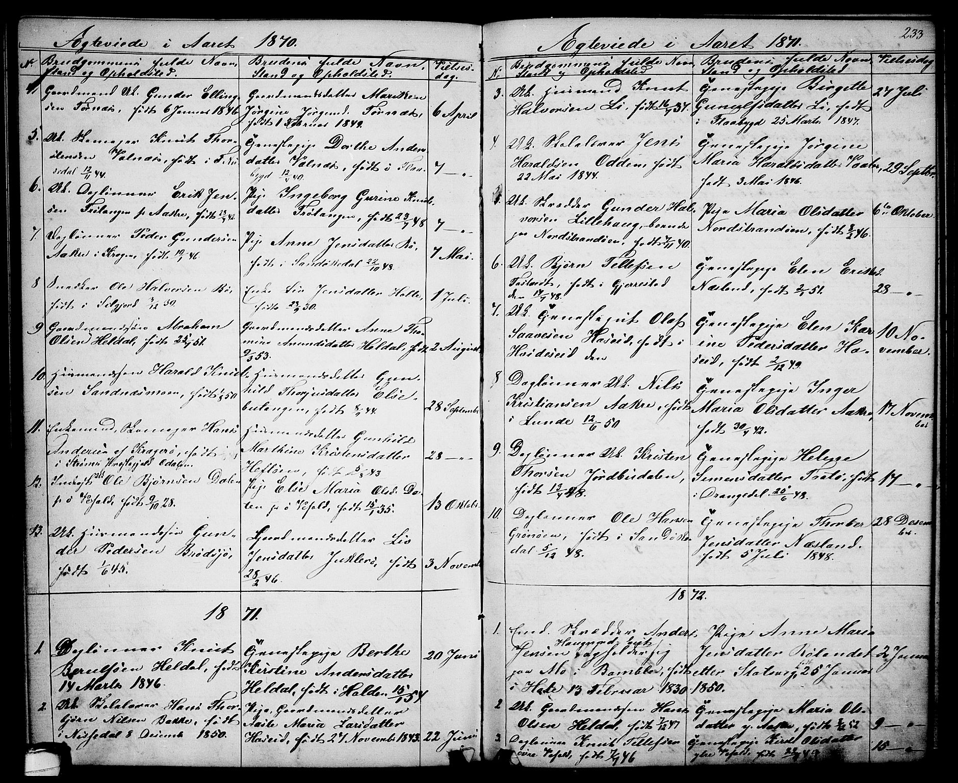 Drangedal kirkebøker, SAKO/A-258/G/Ga/L0002: Parish register (copy) no. I 2, 1856-1887, p. 233