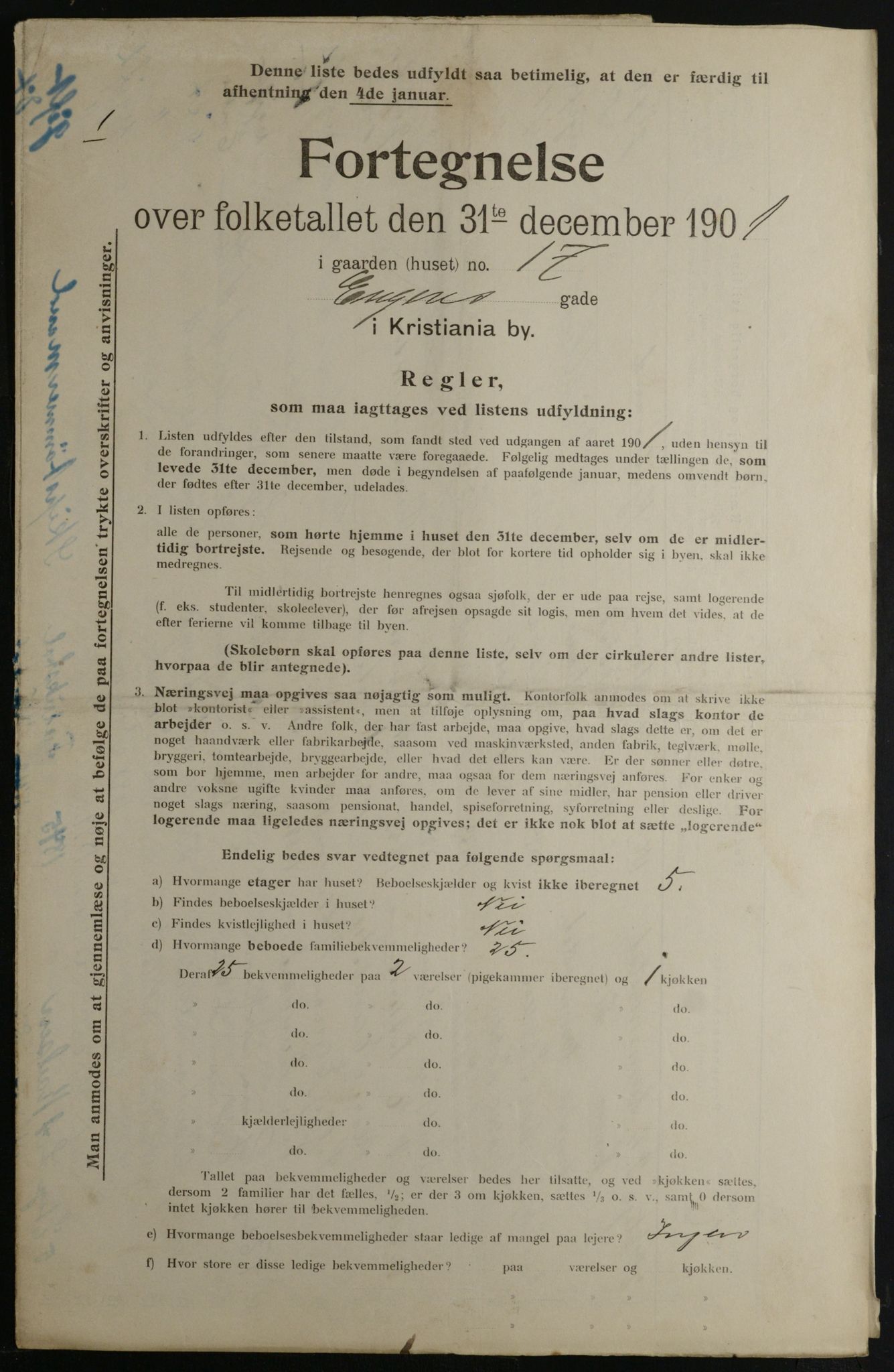 OBA, Municipal Census 1901 for Kristiania, 1901, p. 3540