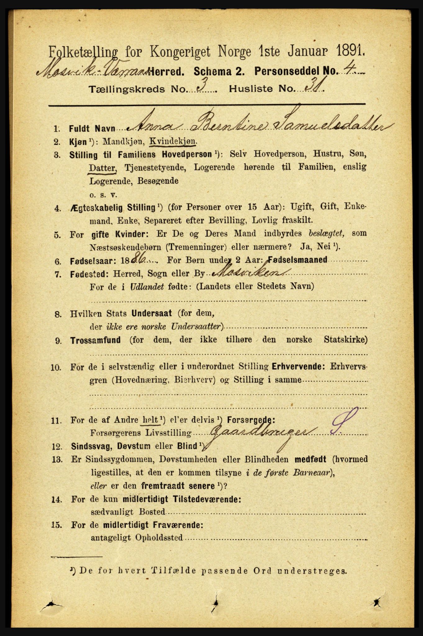 RA, 1891 census for 1723 Mosvik og Verran, 1891, p. 1129