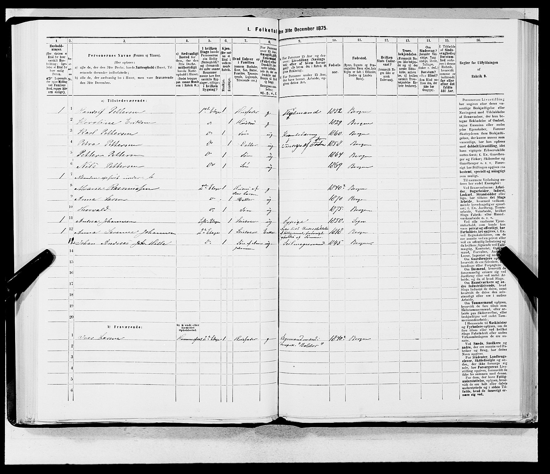 SAB, 1875 census for 1301 Bergen, 1875, p. 192