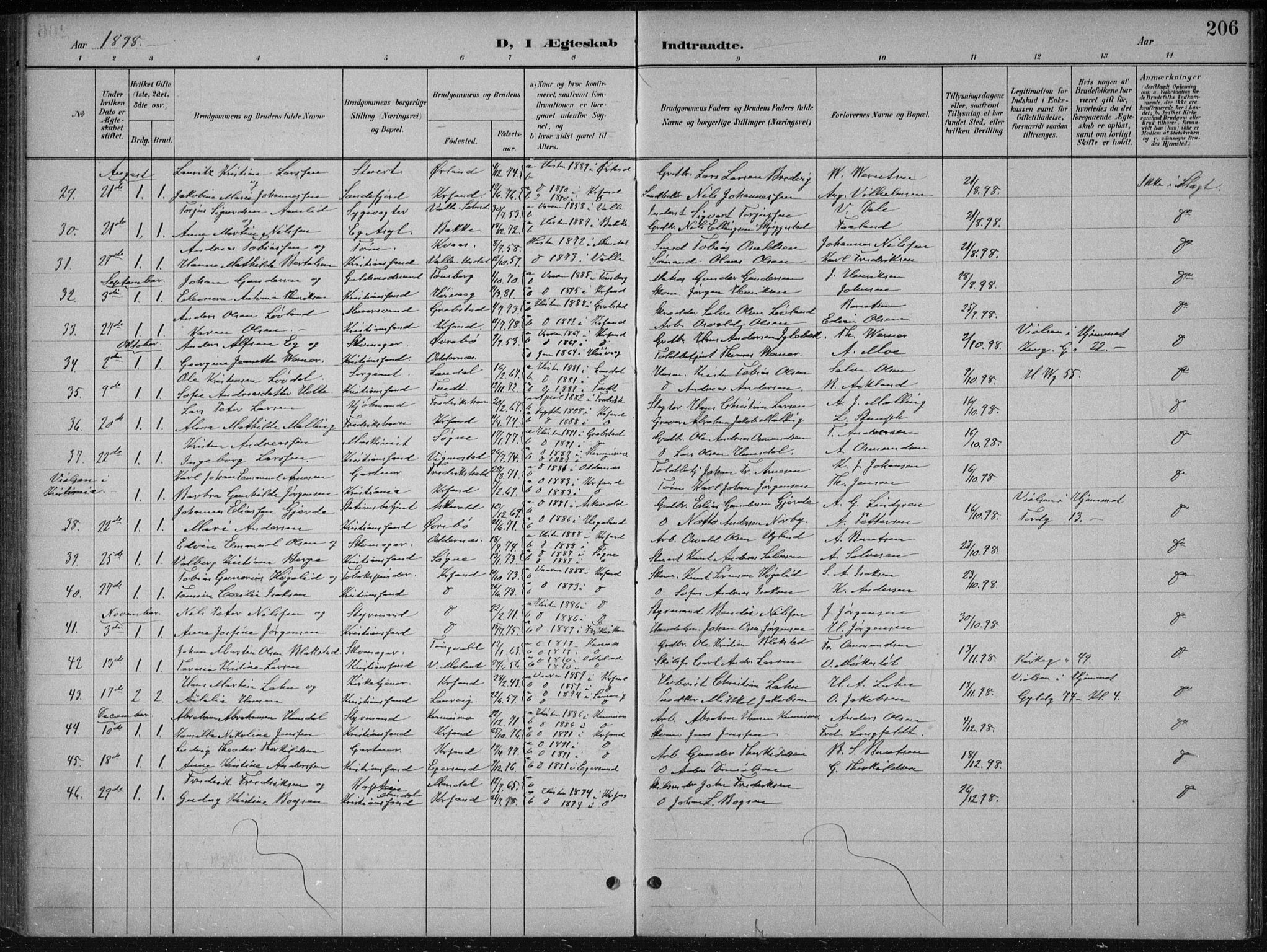 Kristiansand domprosti, AV/SAK-1112-0006/F/Fb/L0018: Parish register (copy) no. B 18, 1896-1905, p. 206
