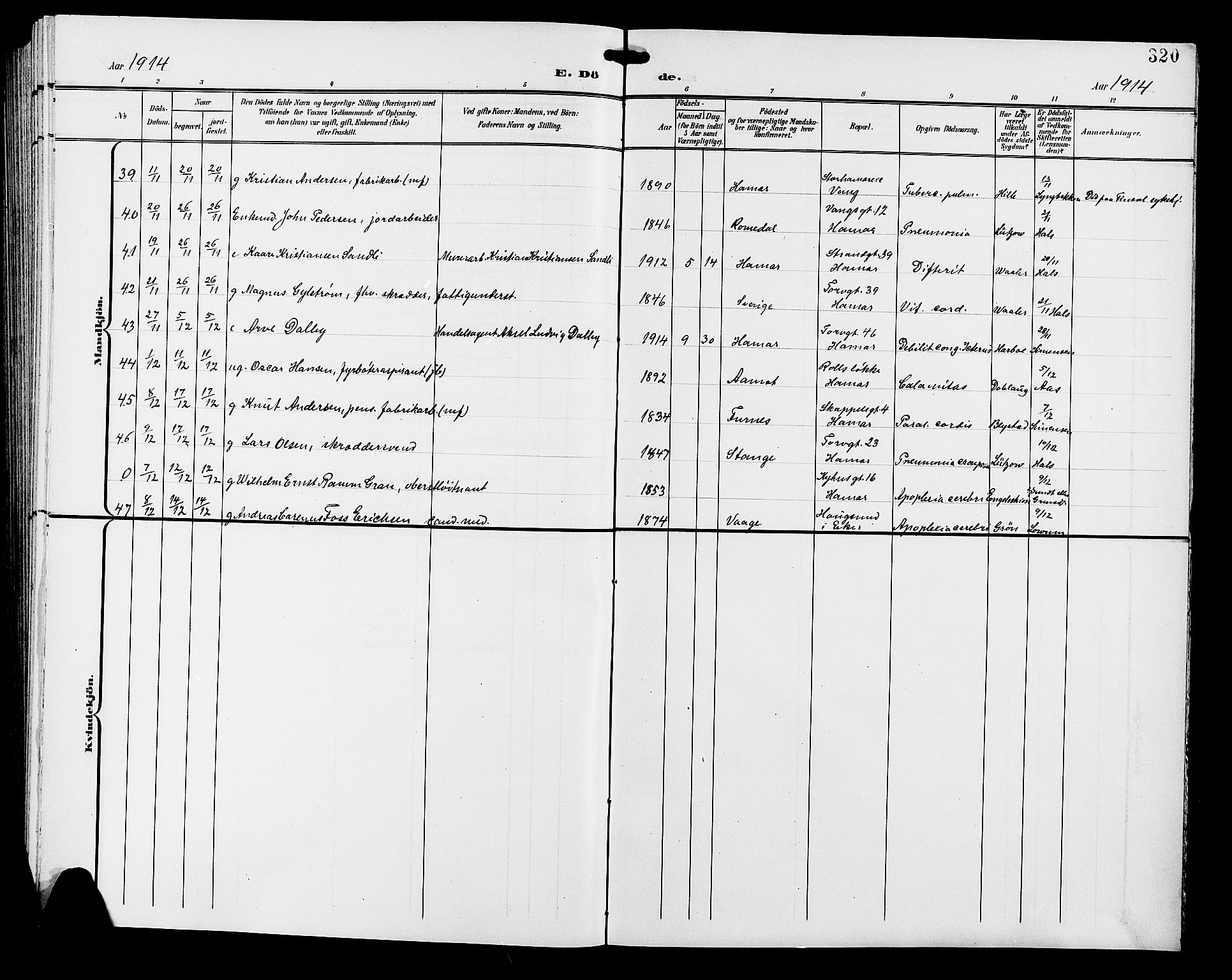 Hamar prestekontor, AV/SAH-DOMPH-002/H/Ha/Hab/L0001: Parish register (copy) no. 1, 1899-1914, p. 320