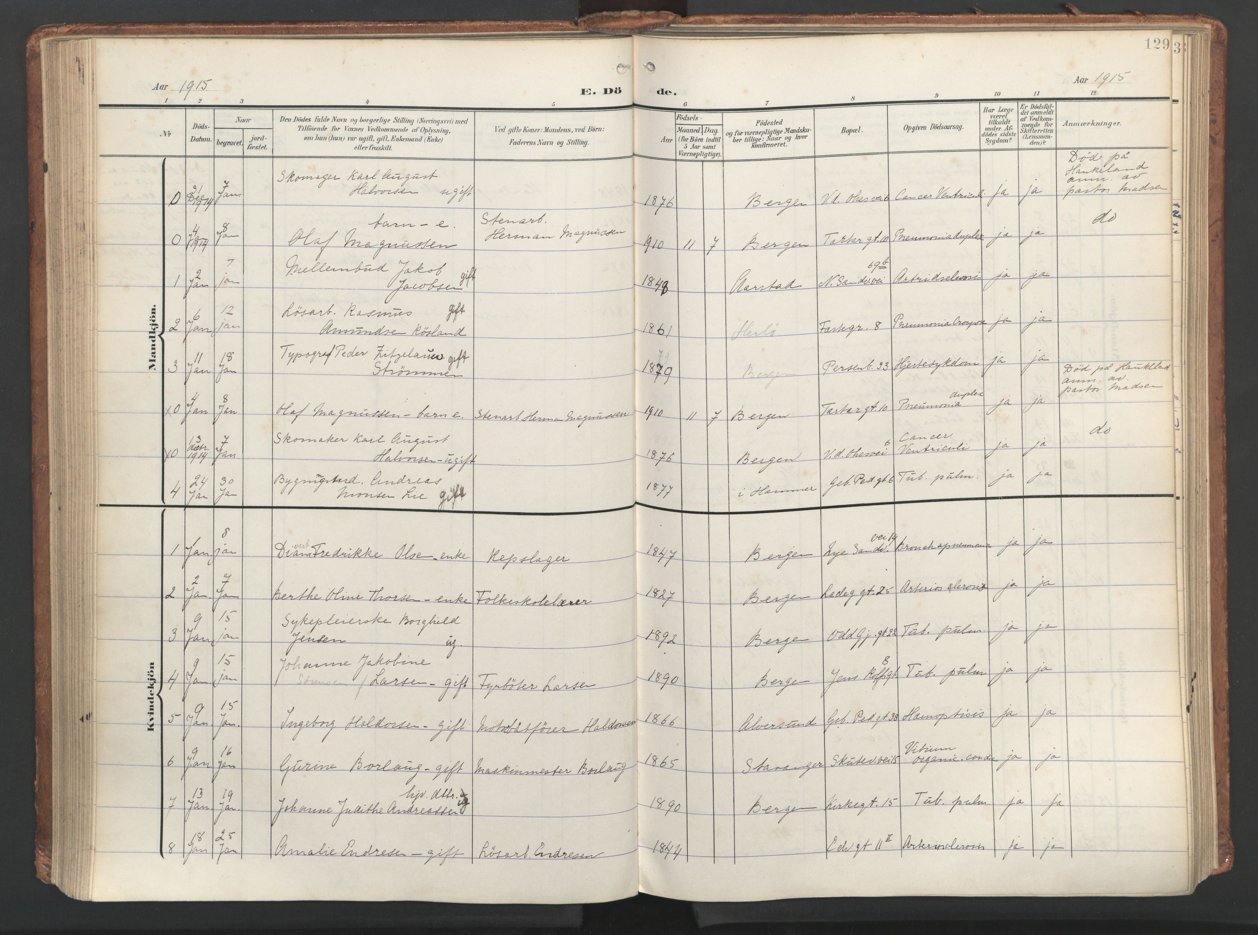 Sandviken Sokneprestembete, AV/SAB-A-77601/H/Ha/L0019: Parish register (official) no. E 2, 1905-1933, p. 129