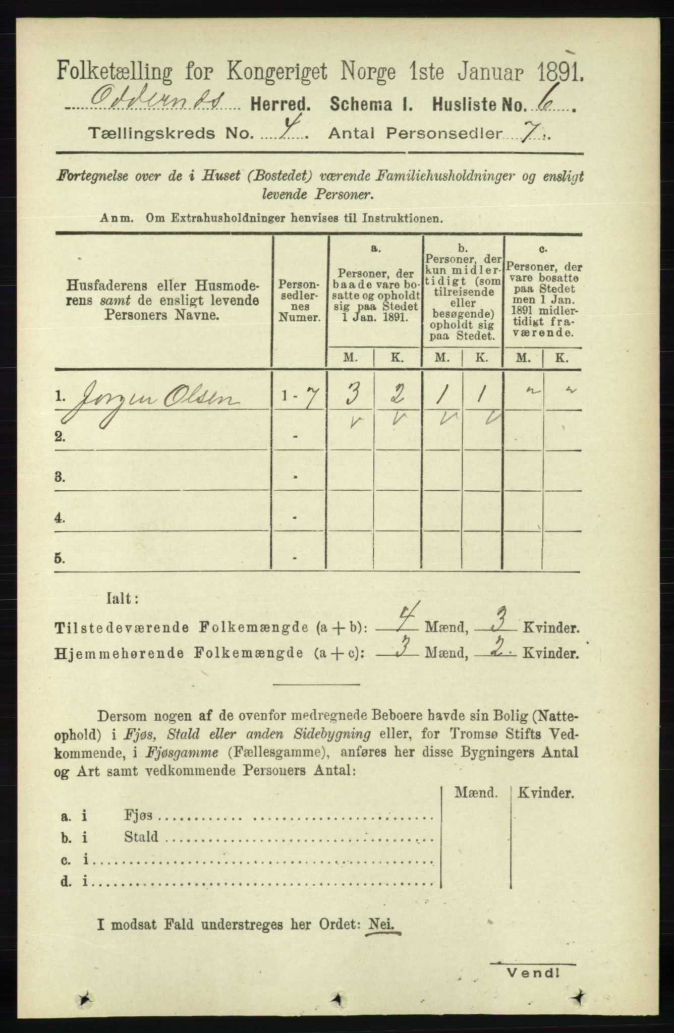 RA, 1891 census for 1012 Oddernes, 1891, p. 1194