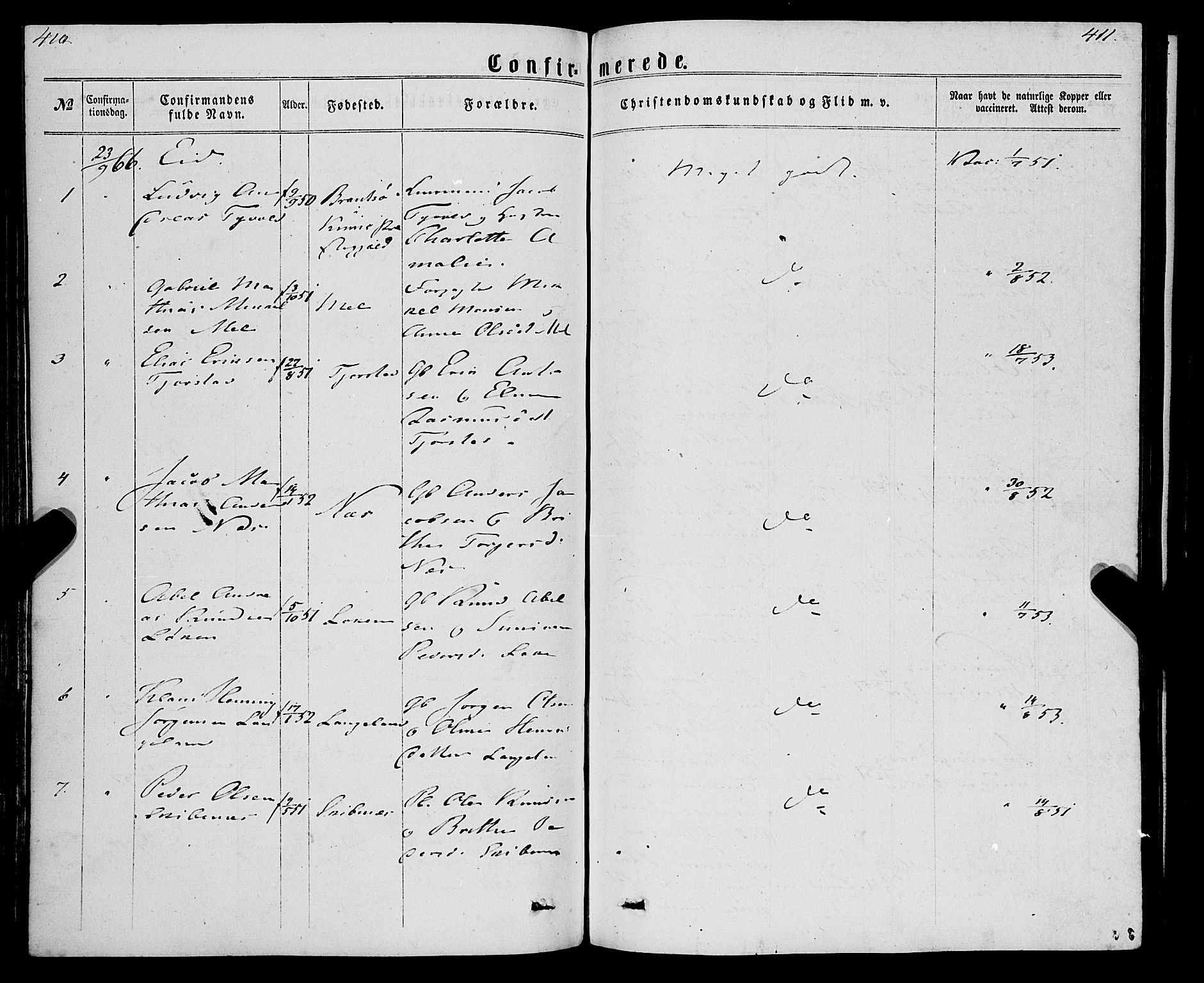 Eid sokneprestembete, SAB/A-82301/H/Haa/Haaa/L0009: Parish register (official) no. A 9, 1861-1868, p. 410-411