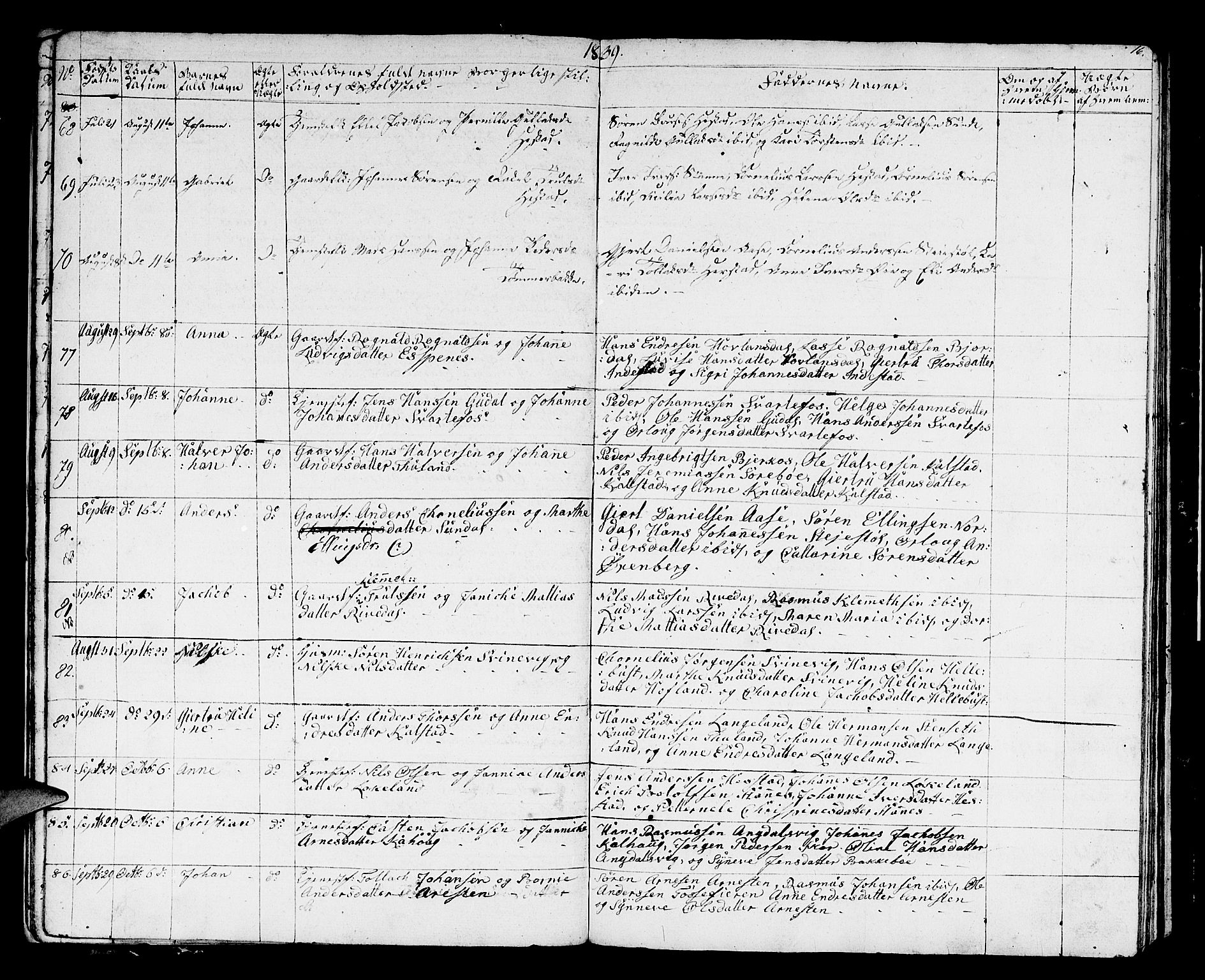 Fjaler sokneprestembete, AV/SAB-A-79801/H/Hab/Haba/L0001: Parish register (copy) no. A 1, 1836-1846, p. 16